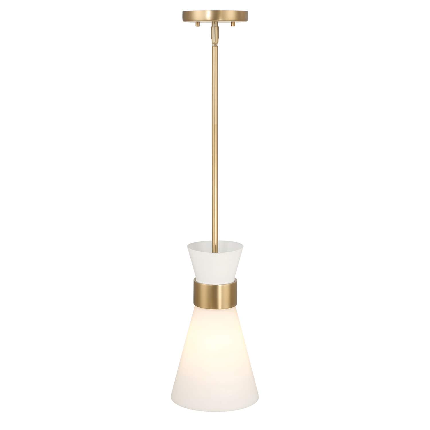 Kit White &#x26; Gold Modern Minimalist Tapered Opal Glass &#x26; Metal Ceiling Light