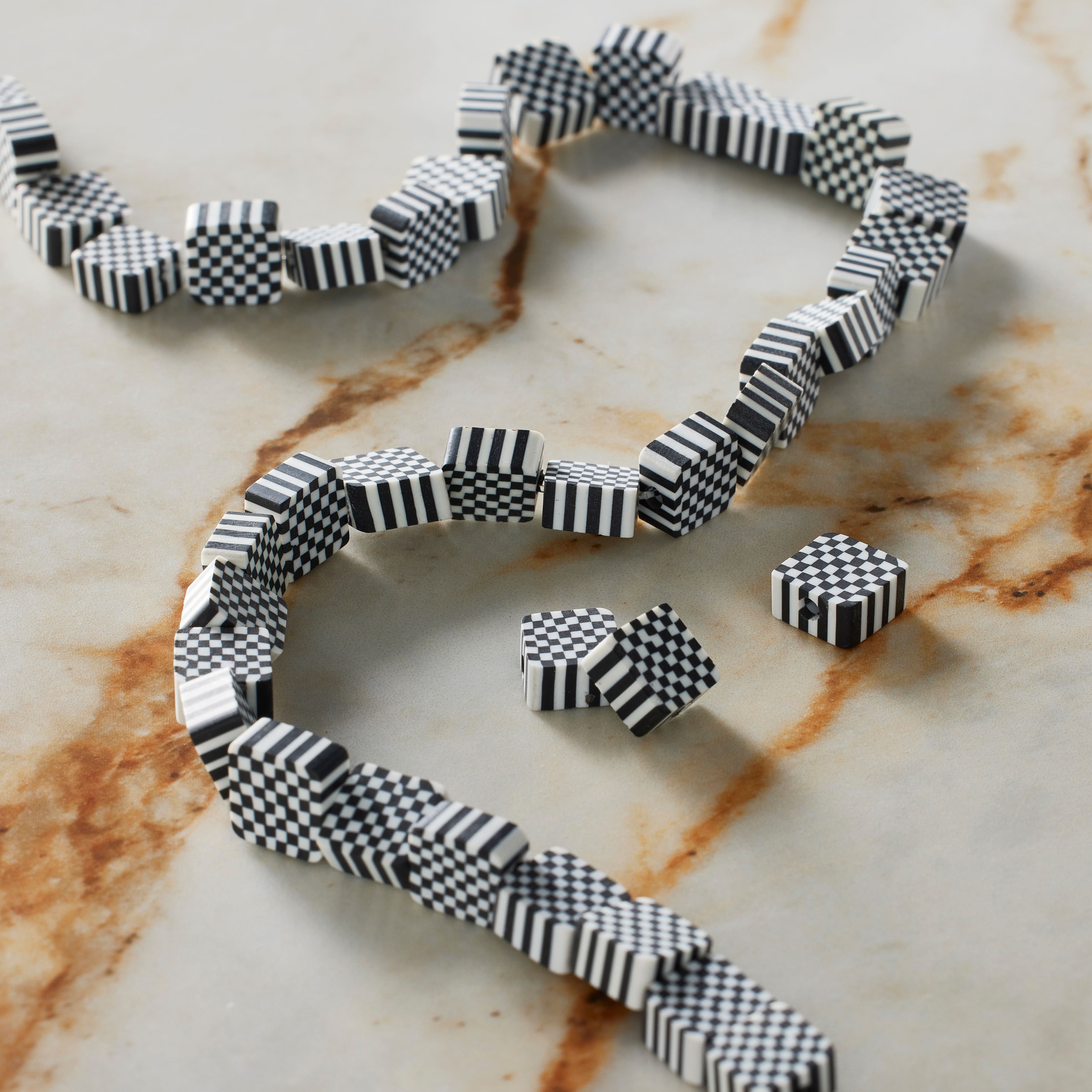 Black &#x26; White Checker Clay Square Beads by Bead Landing&#x2122;