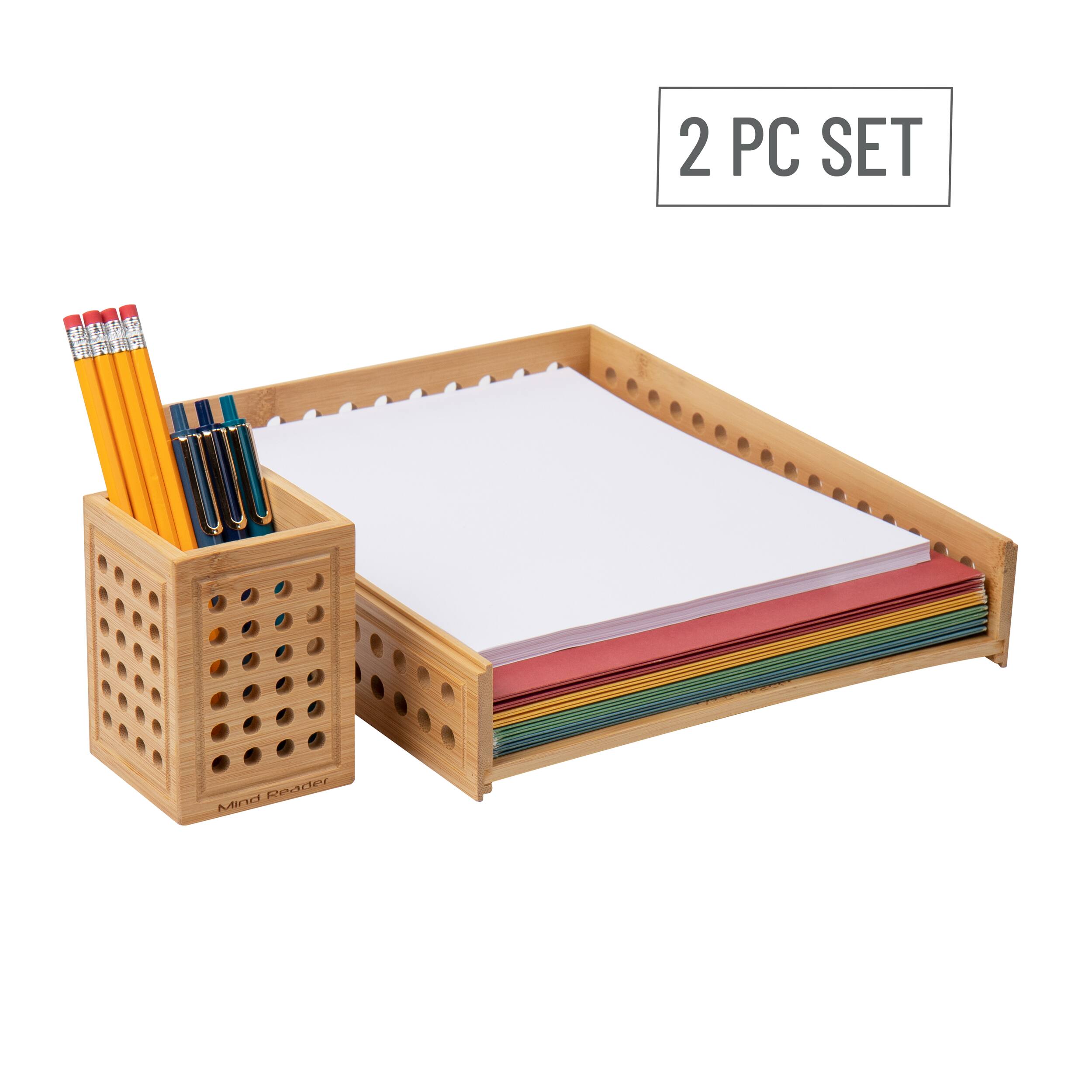Mind Reader Lattice Collection Rayon from Bamboo Paper Tray &#x26; Pen Cup Set