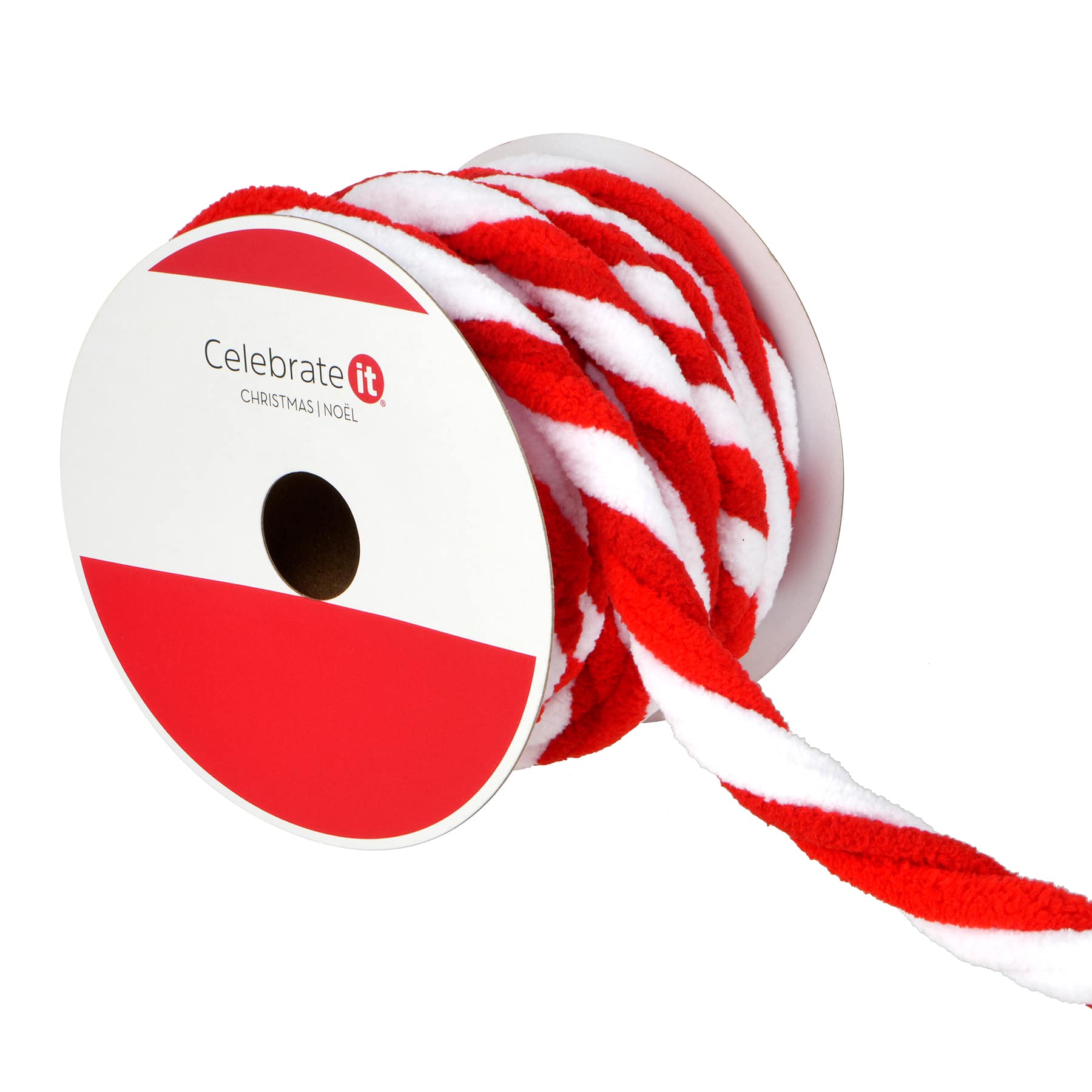 5/8&#x22; x 20ft. Red &#x26; White Yarn Twist Ribbon by Celebrate It&#xAE;