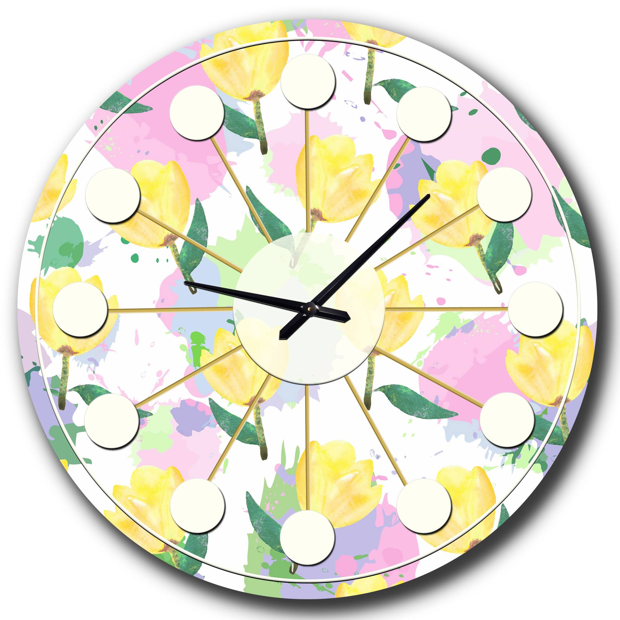 Designart 'Floral Pattern With Flowers Mid-Century Modern Wall Clock