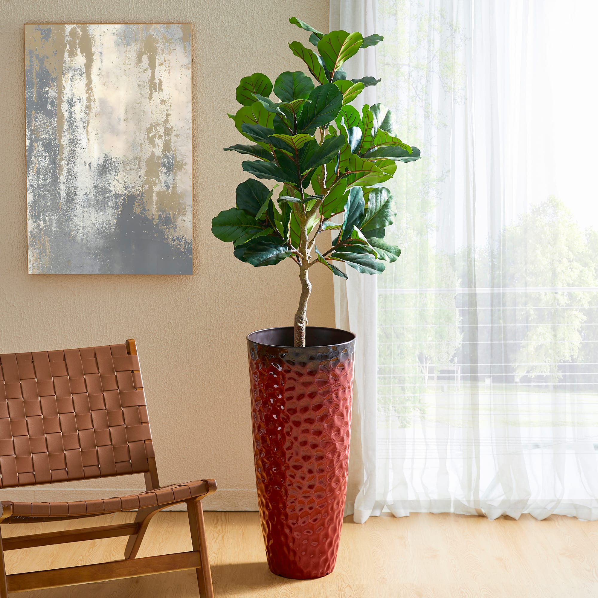Glitzhome® 31" Eco-Friendly Honeycomb Textured Tall Plastic Planters, 2ct.