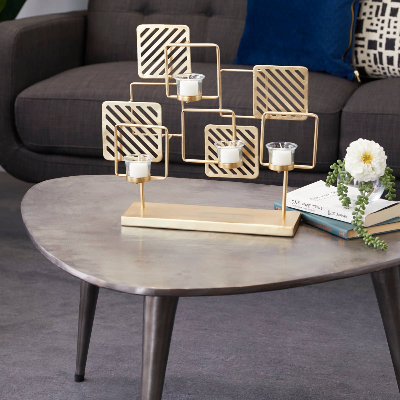 Gold Metal Contemporary Candelabra, 16&#x22; x 18&#x22; x 5&#x22;