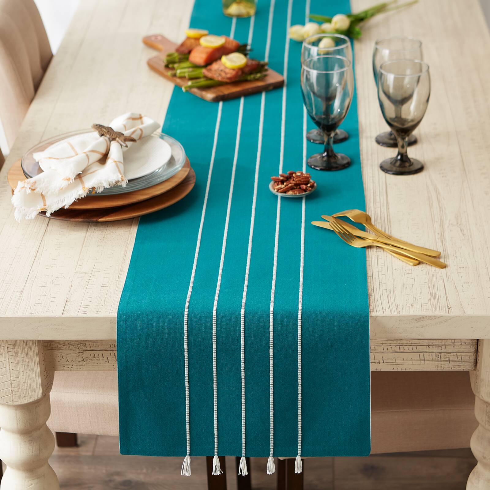 DII&#xAE; 72&#x22; Striped Tassel Table Runner