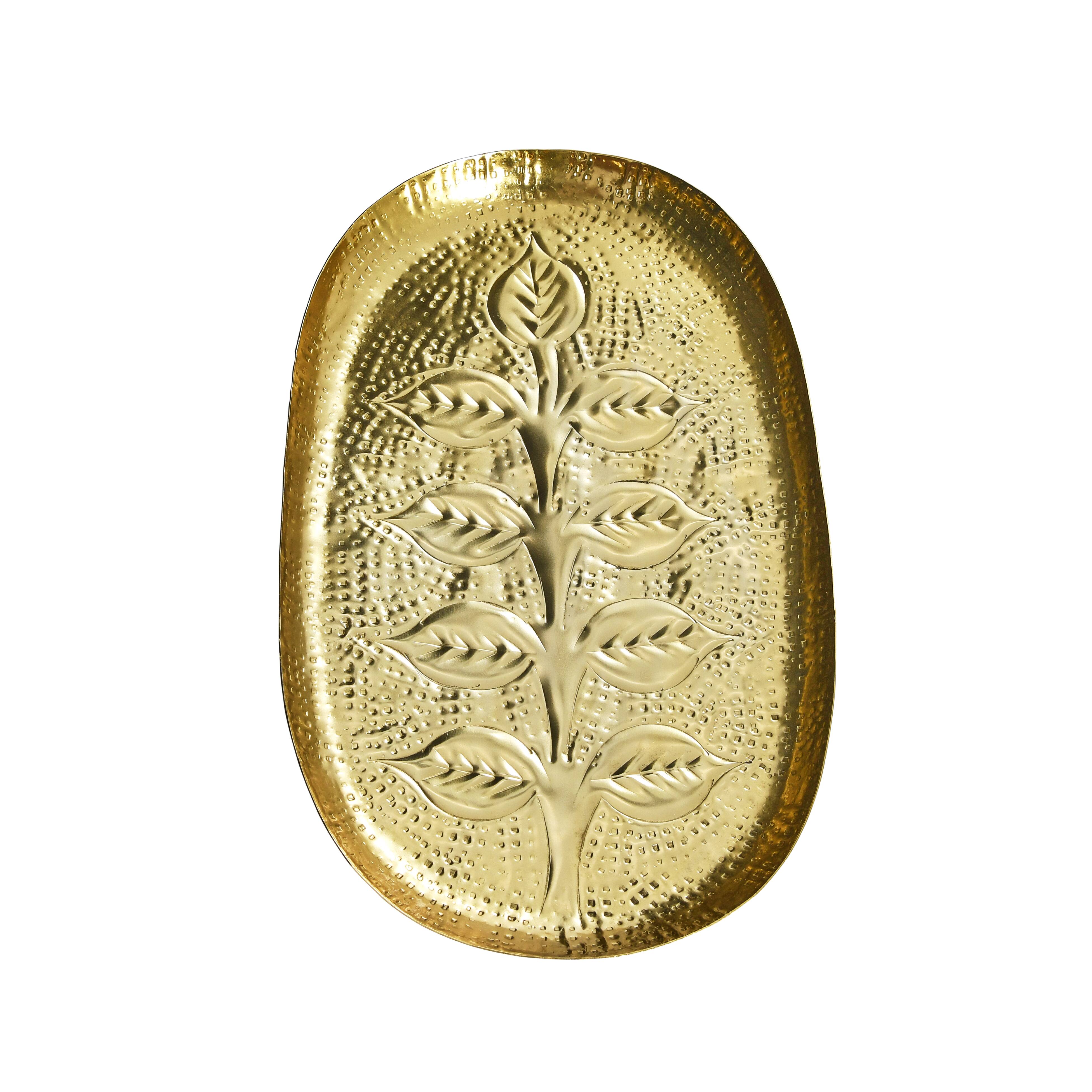 Hello Honey® 13" Antique Gold Finish Decorative Embossed Metal Tray