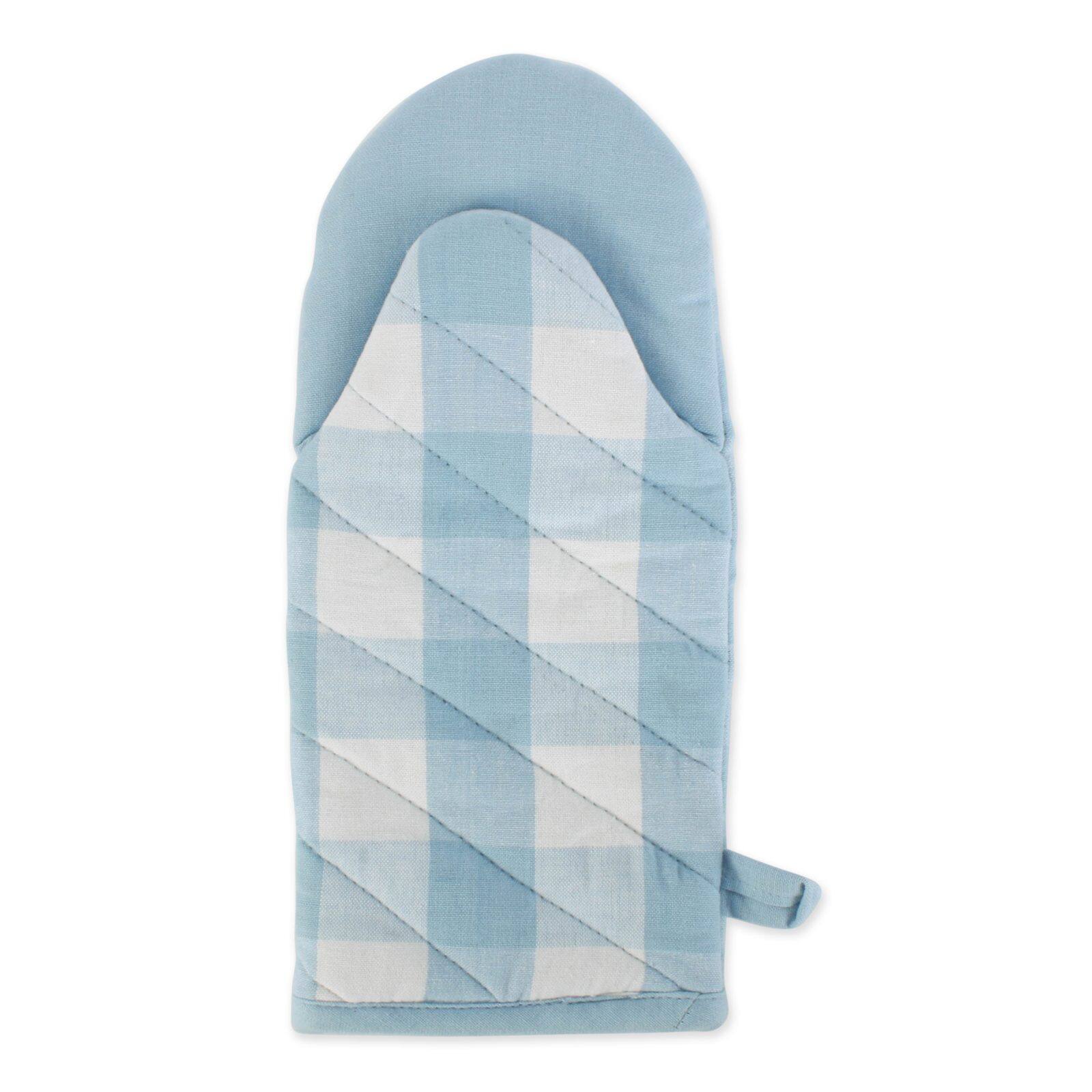 DII® White & Light Blue Buffalo Check Kitchen Textiles Oven Mitts, 2ct.