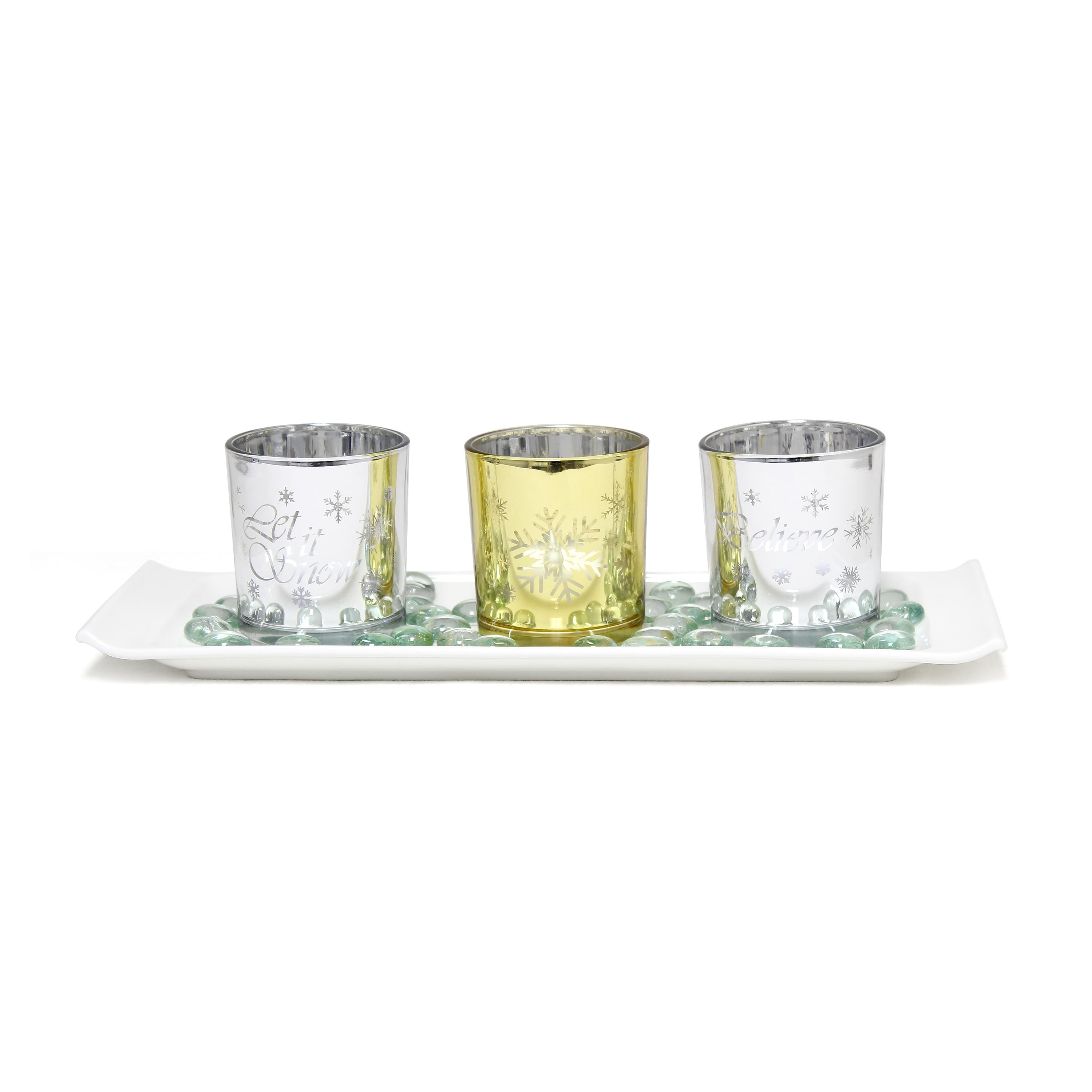 Elegant Designs&#x2122; Silver and Gold Winter Wonderland Candle Set