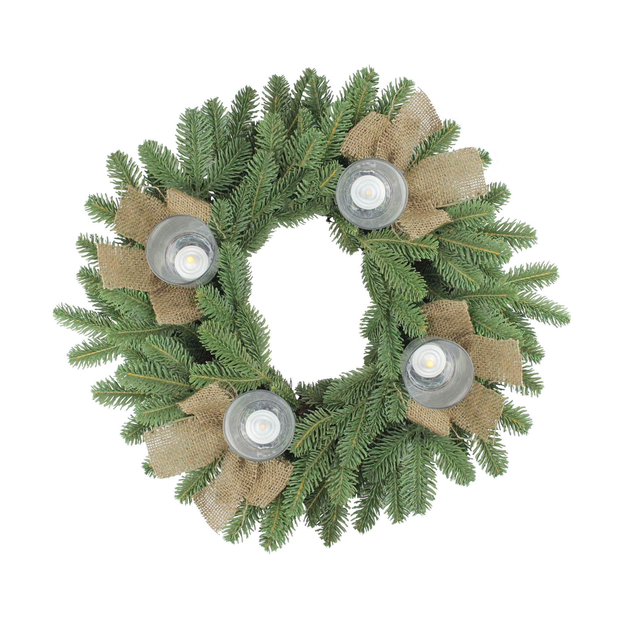 21&#x22; Artificial Pine &#x26; Burlap Votive Candle Holder