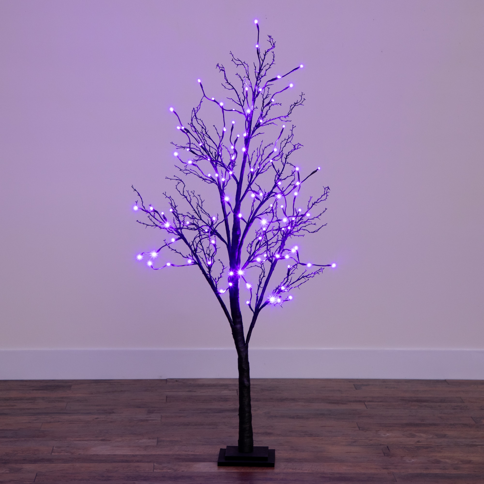 5ft. Orange & Purple LED Pre-Lit Halloween Deluxe Black Twig Artificial Fall Tree