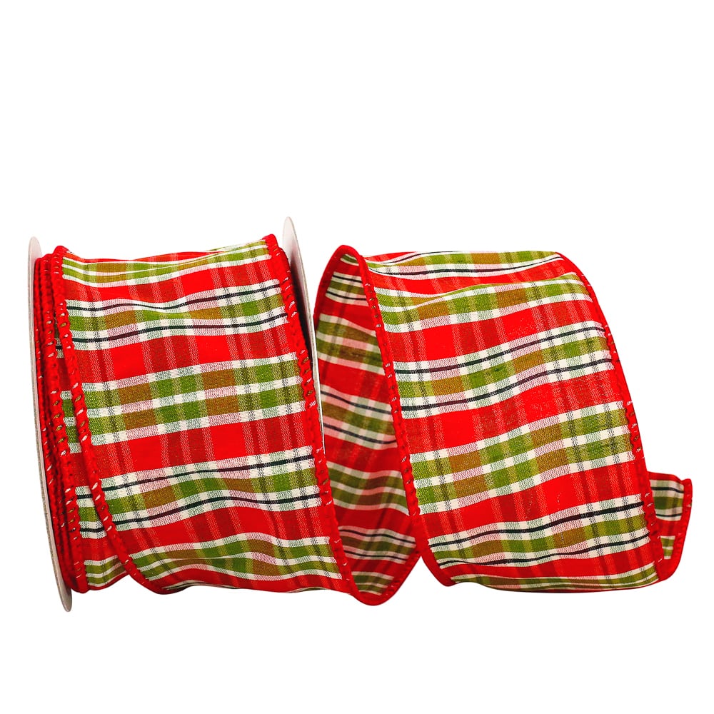 JAM Paper 2.5&#x22; x 10yd. Wired Edge Plaid Ribbon