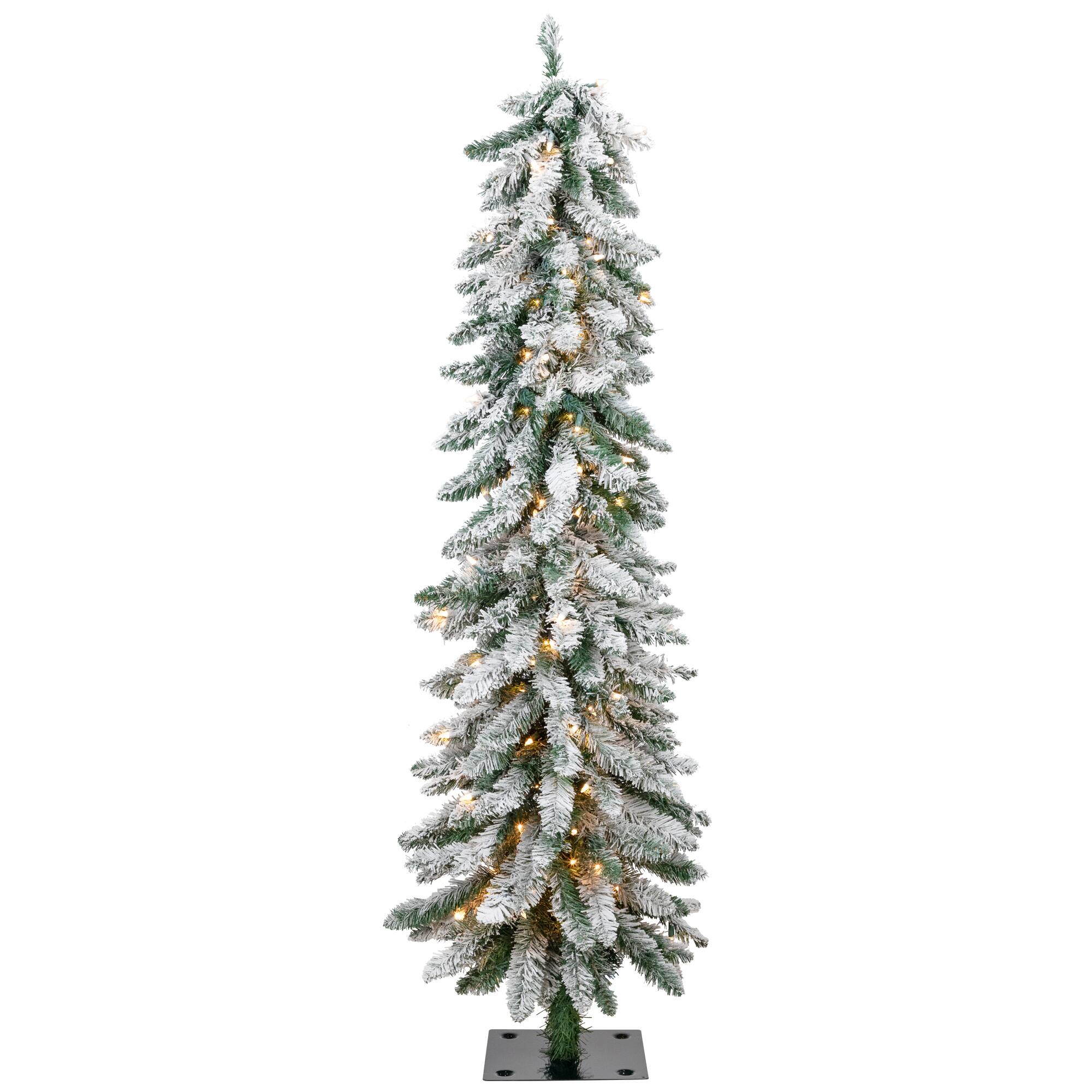 5ft. Pre-Lit Pencil Flocked Alpine Artificial Christmas Tree, Clear Lights