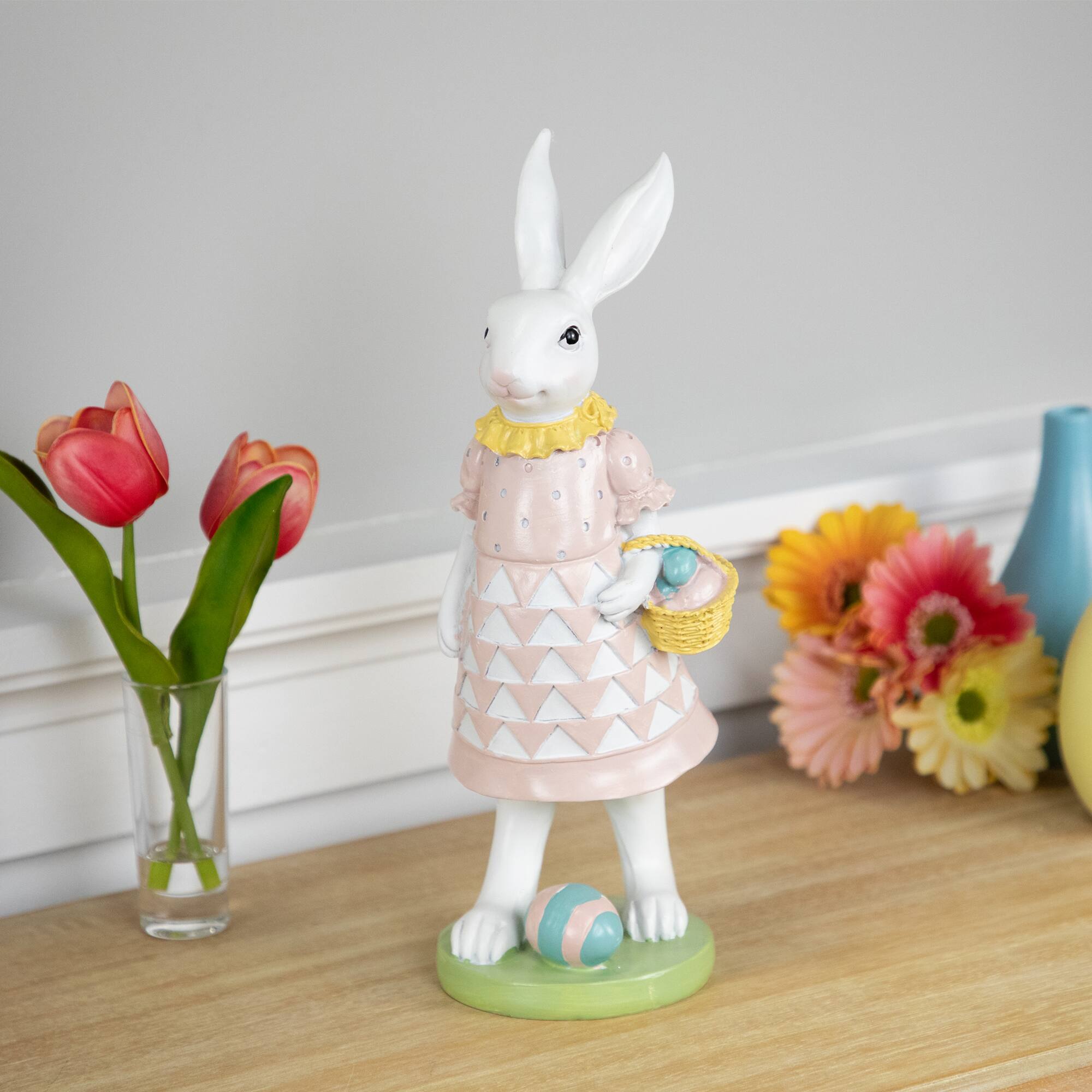 12" Girl Bunny with Easter Basket Outdoor Garden Statue