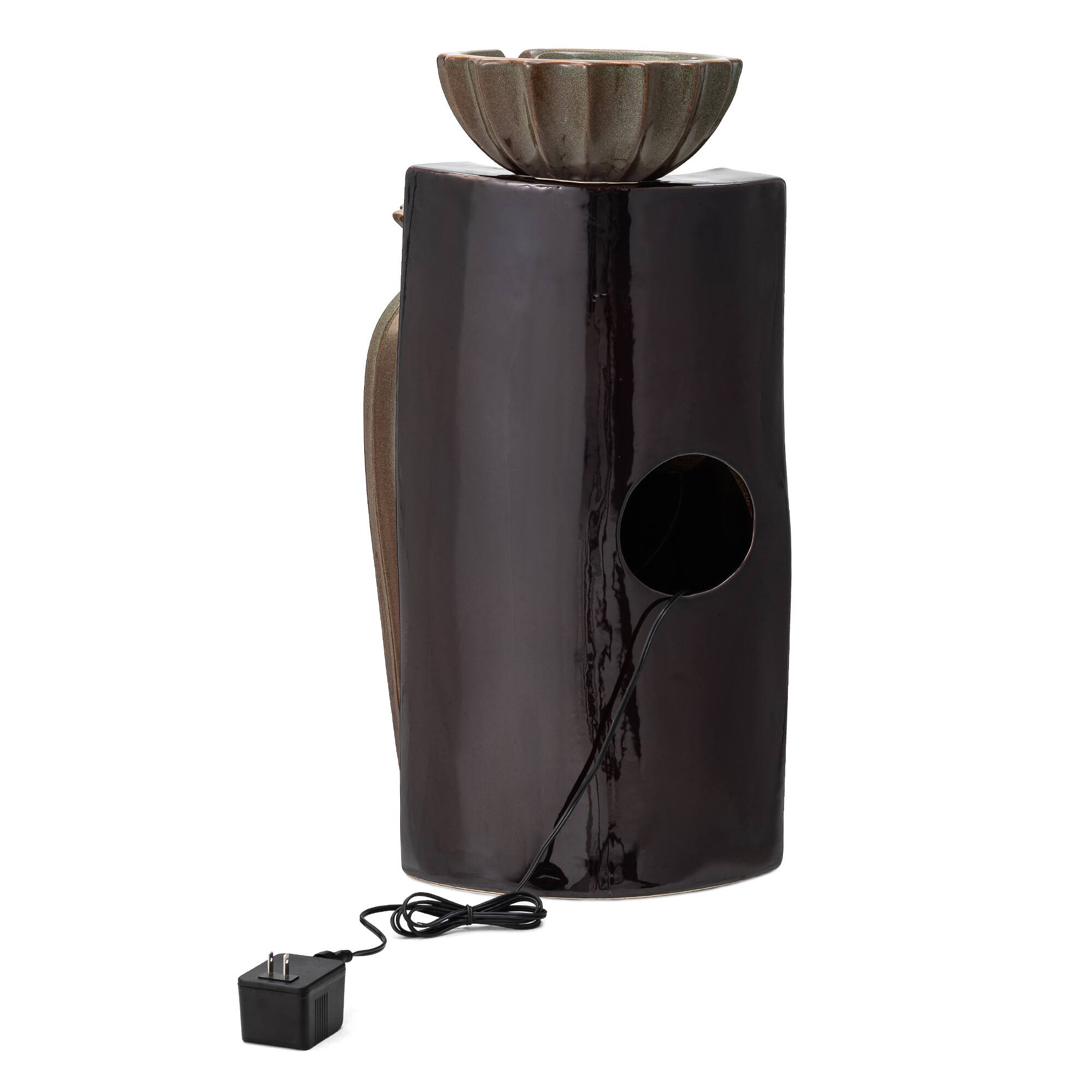 Glitzhome&#xAE; 26.75&#x22; 3-Tier LED Fluted Textured Ceramic Outdoor Floor Fountain
