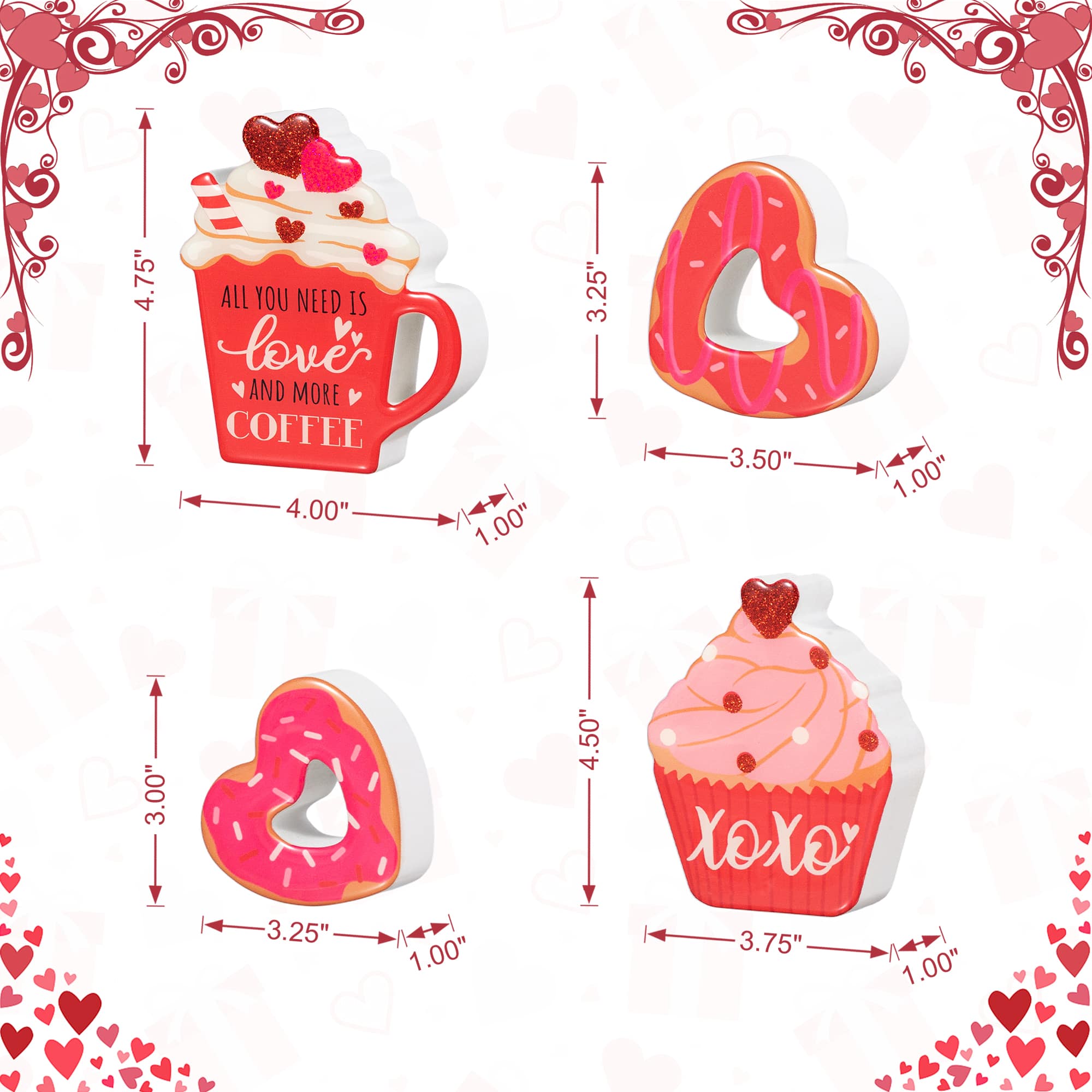 Glitzhome® Valentine's Wooden Cup Cakes & Heart Table Décor Set