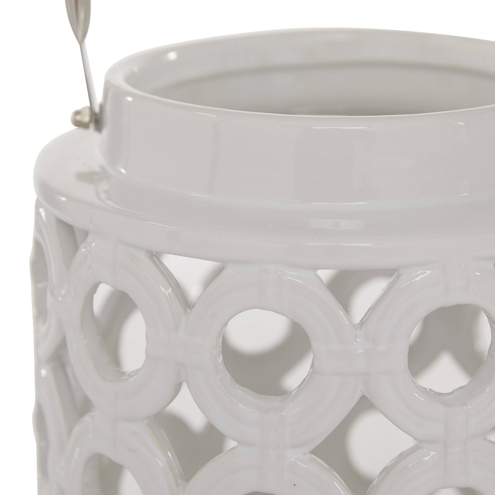 White Ceramic Contemporary Candle Holder Lantern, 8&#x22; x 8&#x22; x 9&#x22;
