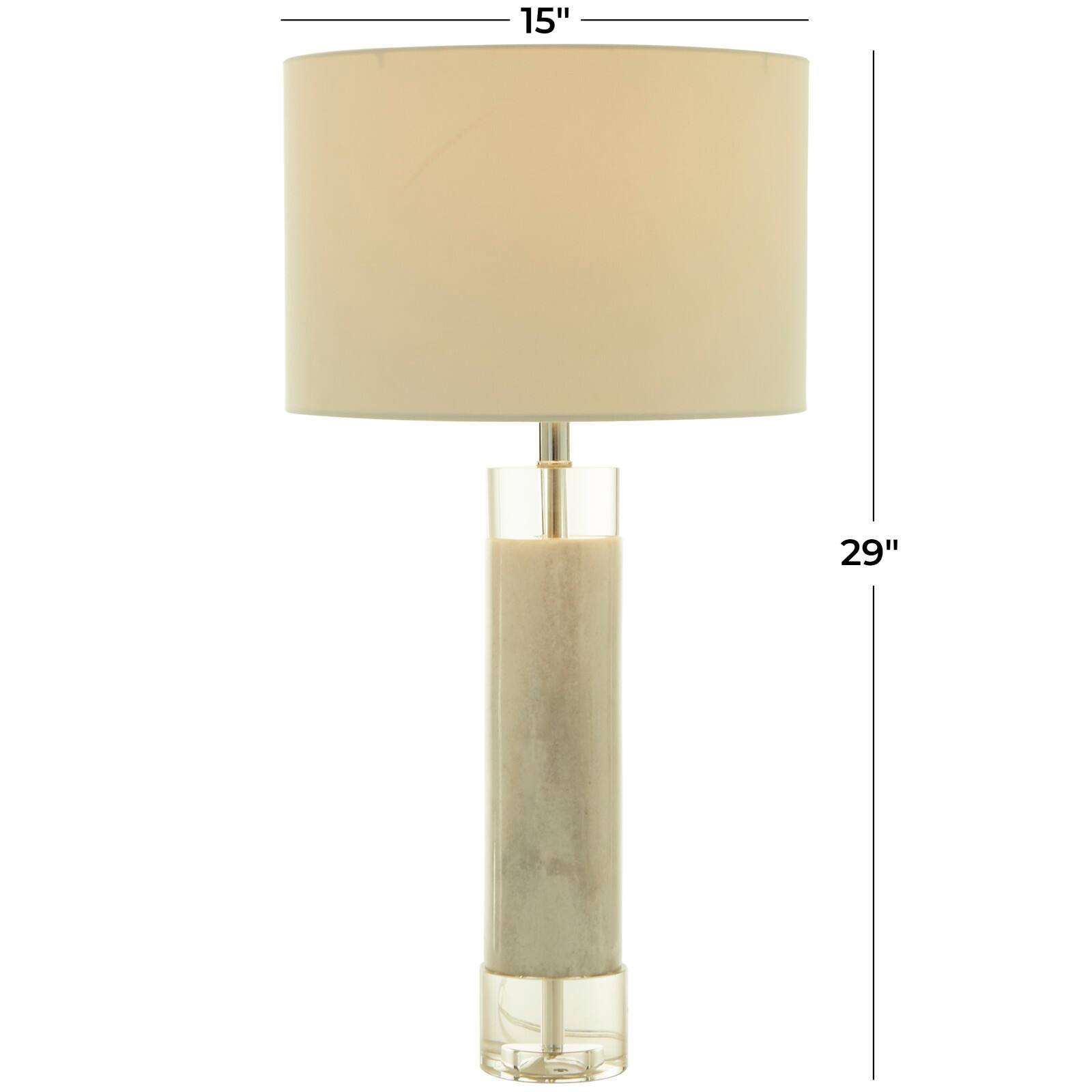 White Marble Slender Stand Table Lamp with Drum Shade 15&#x22; x 15&#x22; x 29&#x22;