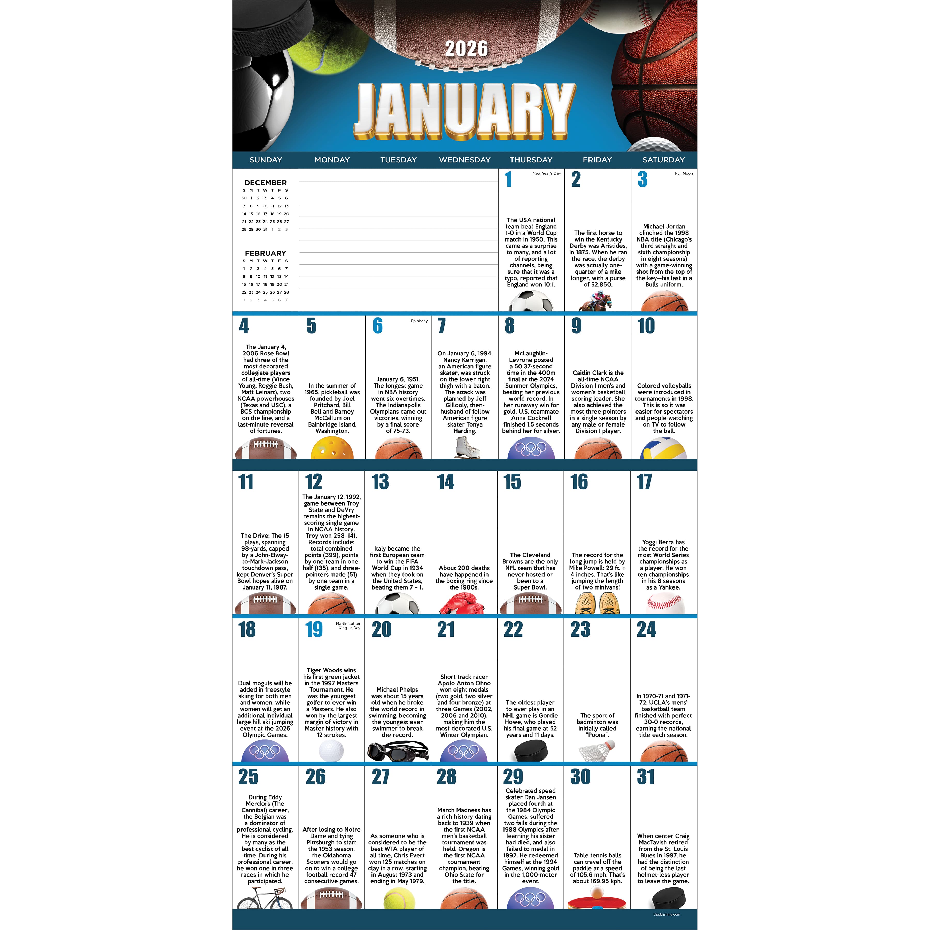 2026 Sports Facts & Trivia Wall Calendar