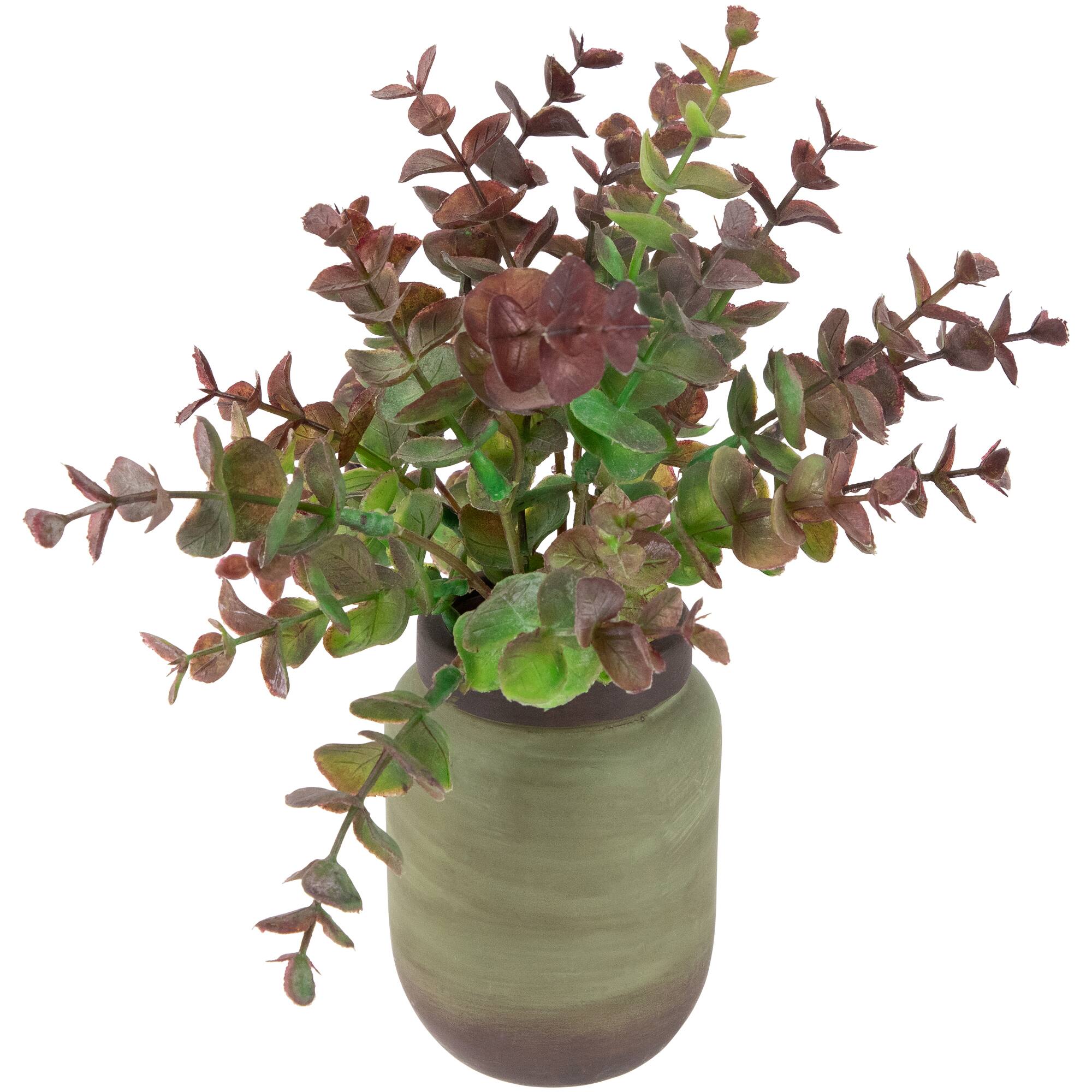 10&#x22; Real Touch&#x2122; Two-Toned Spring Eucalyptus Leaves in Ceramic Pot