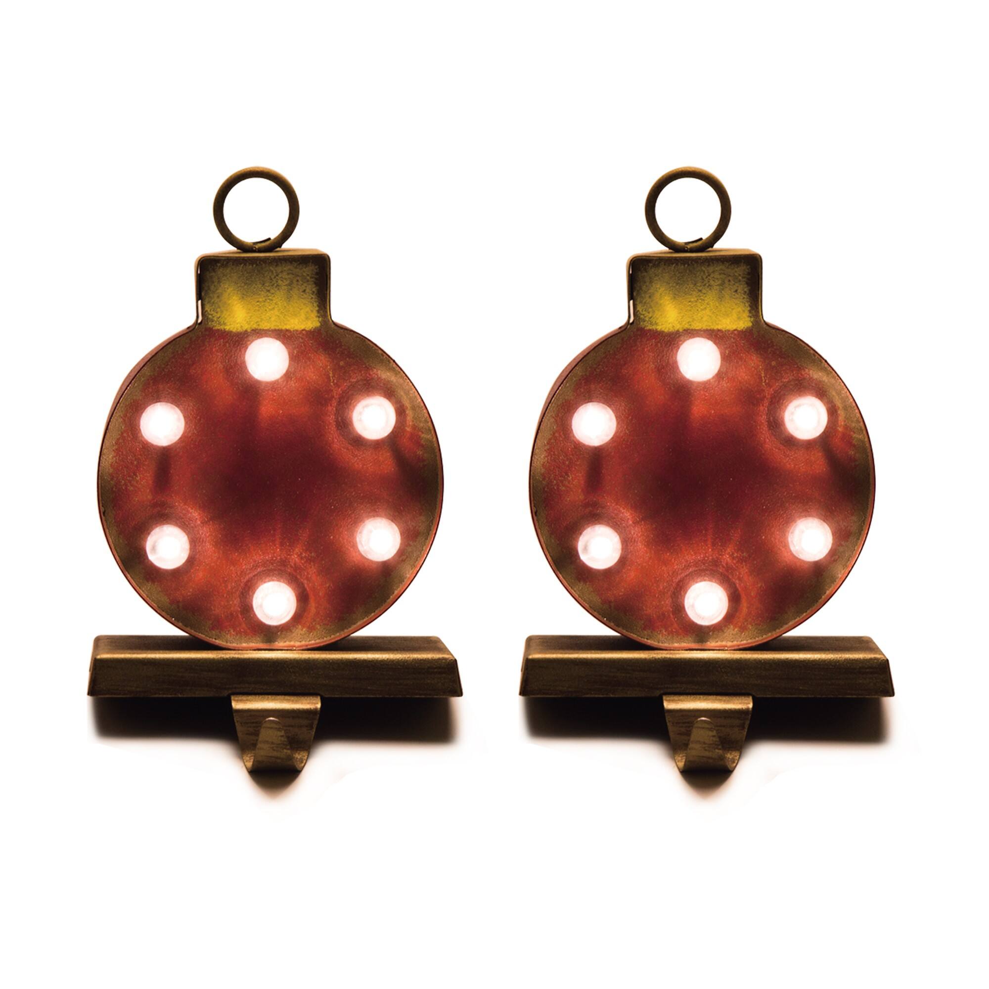 Glitzhome® 7.5" Marquee Ornament Stocking Holder with LED Lighting, 2ct