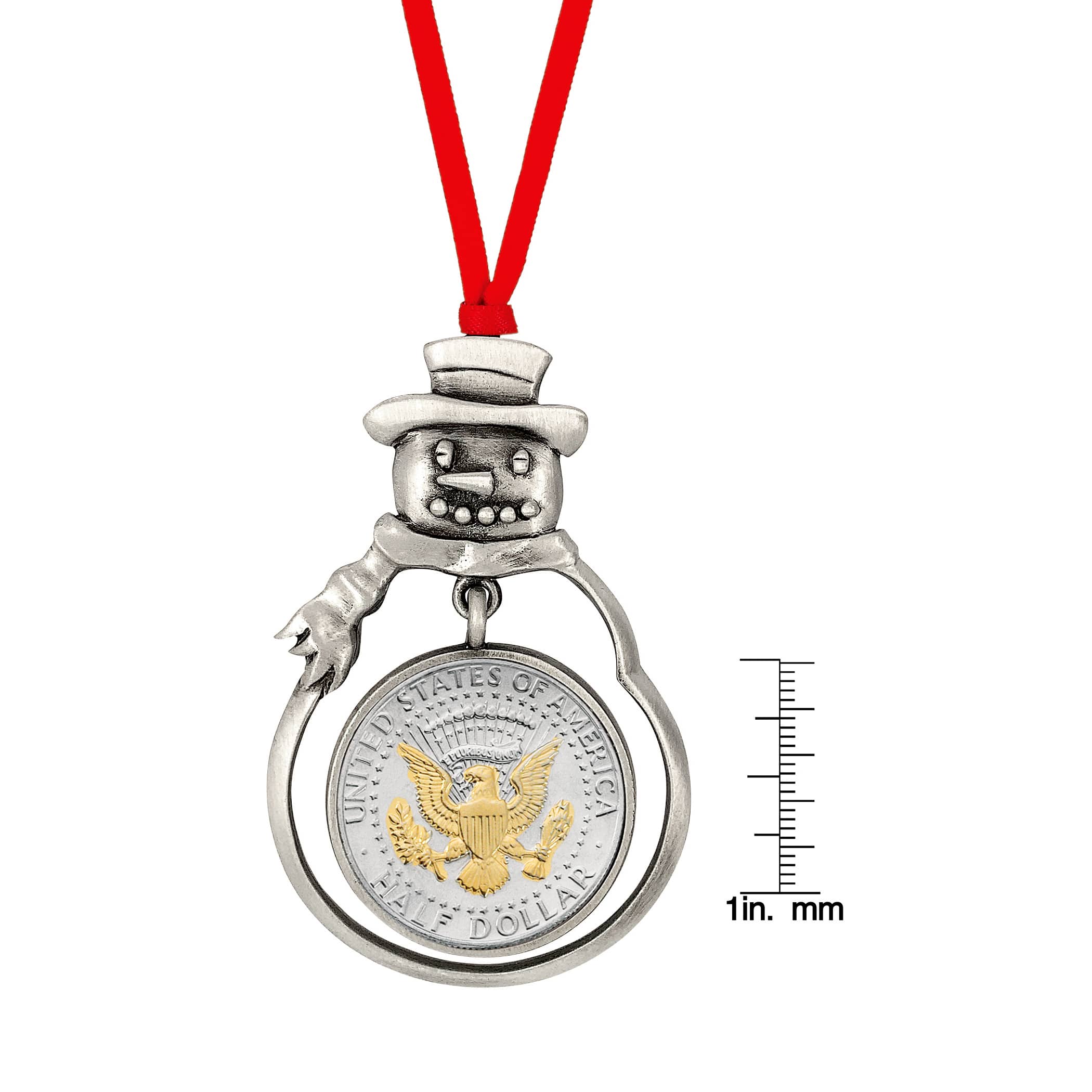 Presidential Seal 2-Tone JFK Half Dollar Snowman Ornament