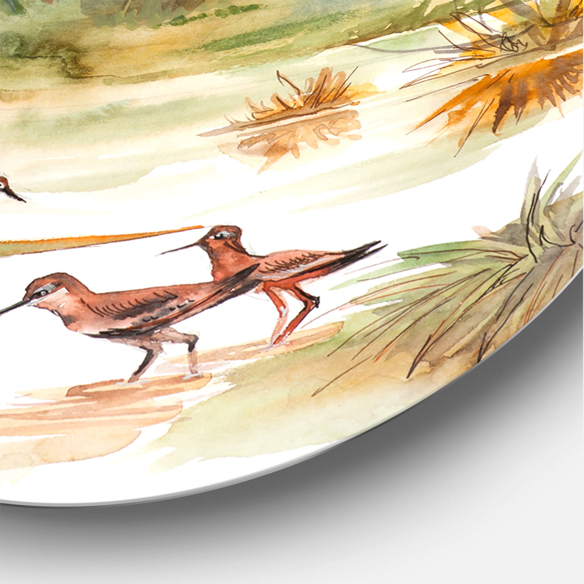 Designart - Autumn Landscape With Flying Over The Water - Traditional Metal Circle Wall Art