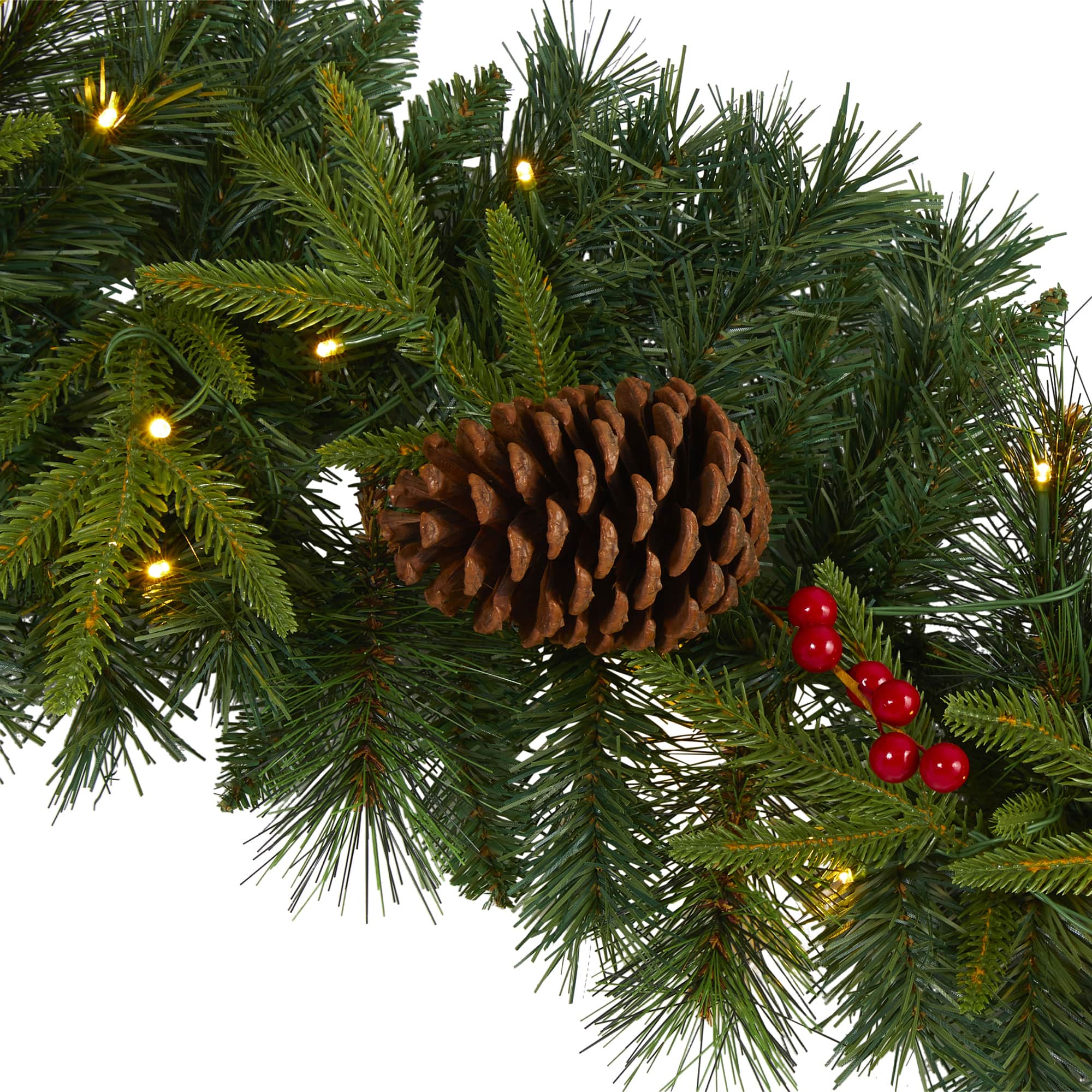 9ft. Pre-Lit Clear LED Mixed Pine, Berry &#x26; Pinecone Artificial Christmas Garland