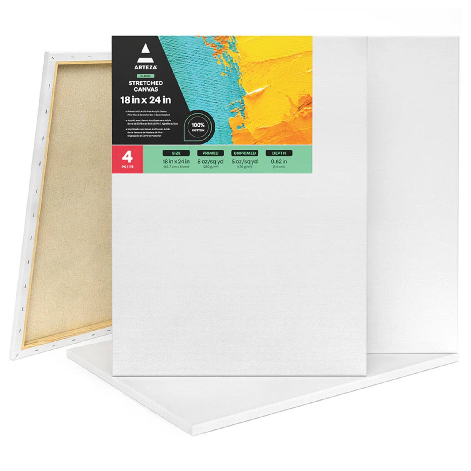 Arteza® 18" x 24" White Classic Stretched Canvases, 4ct.