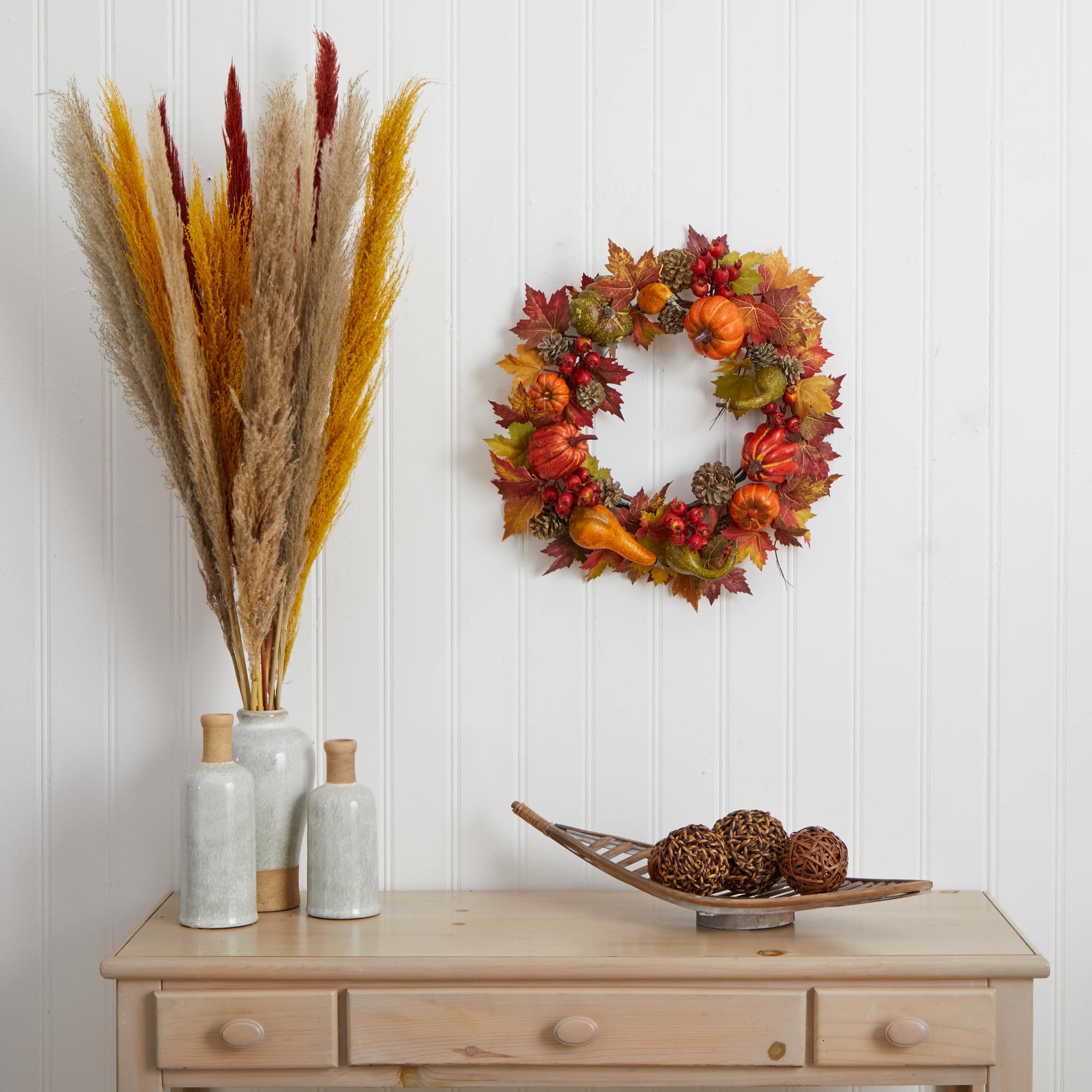 24" Pumpkin, Gourd, Berry & Maple Leaf Wreath