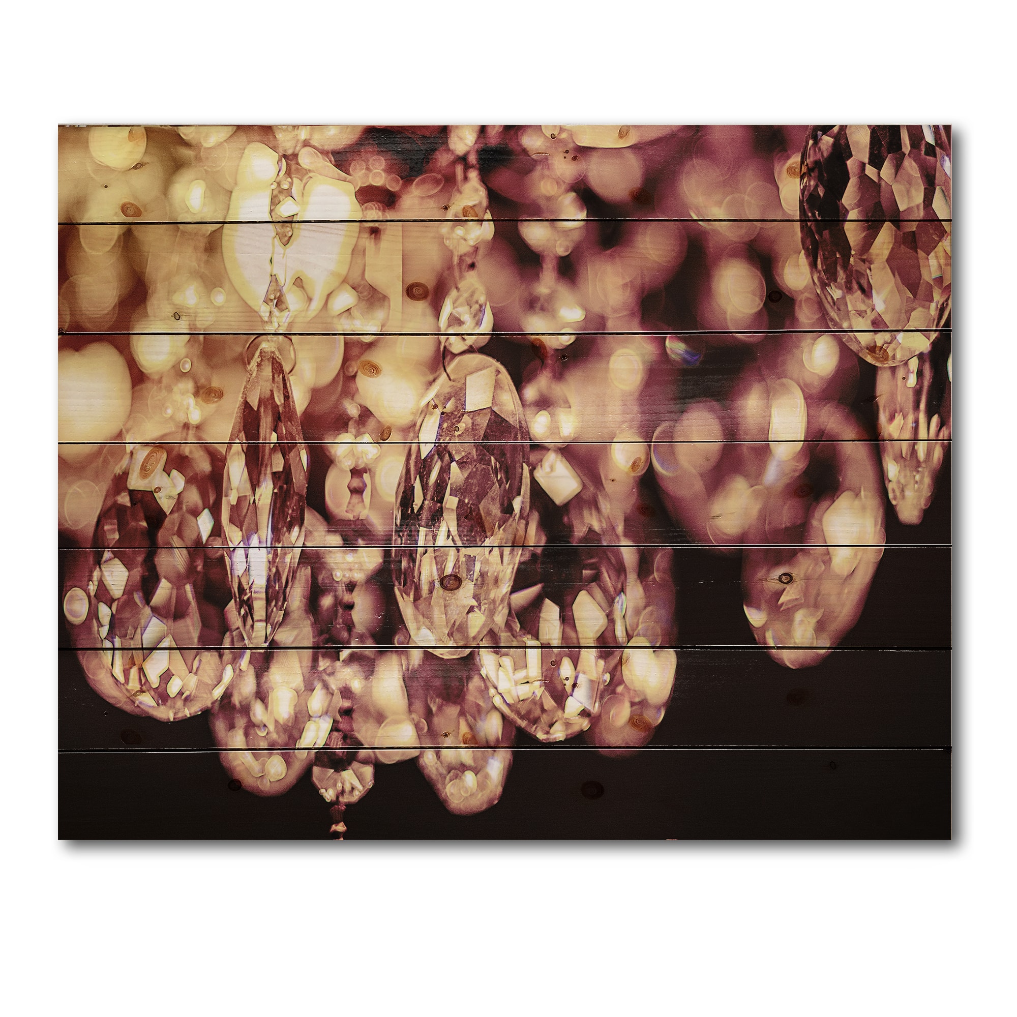 Designart - Bright Chandelier With Chrystak Hanging - Modern Print on Natural Pine Wood