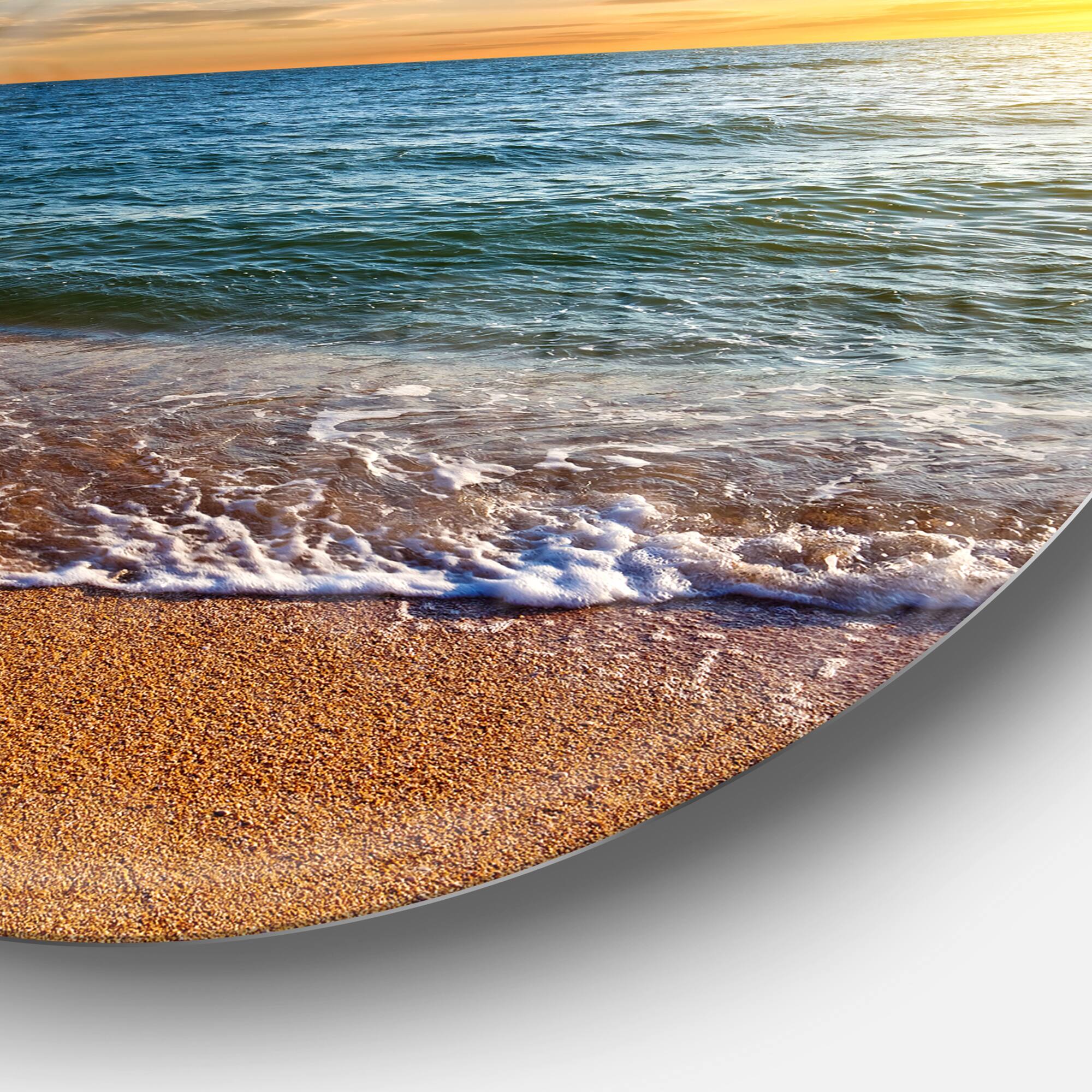 Designart - Layers of Colors on Sunrise Beach&#x27; Seascape Metal Circle Wall Art