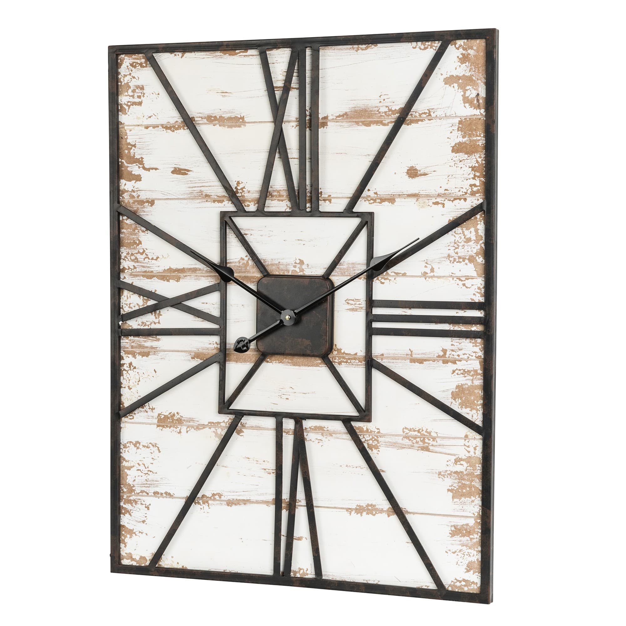 Glitzhome® 31.5" Oversized Farmhouse Wooden & Metal Rectangle Wall Clock