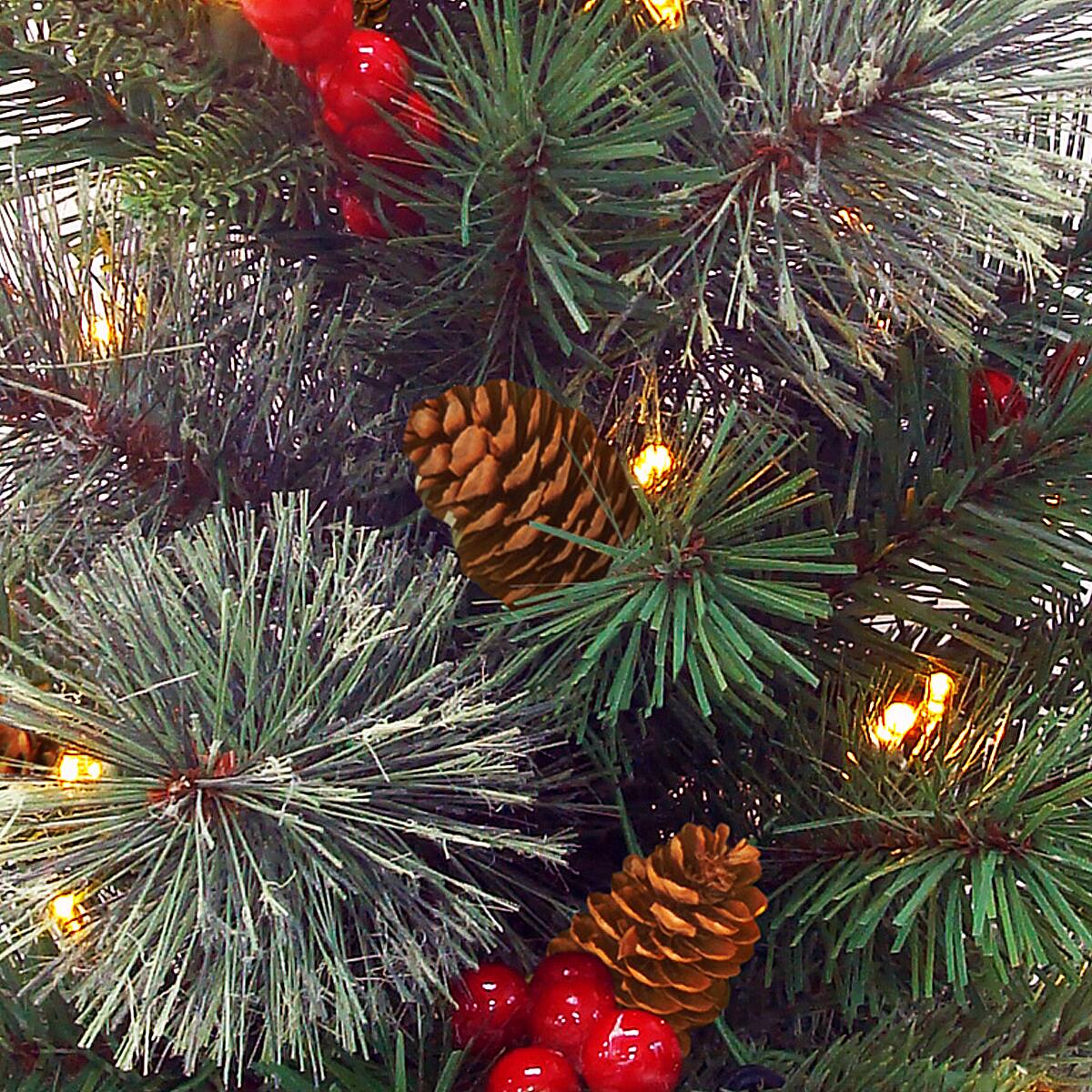 2ft. Pre-Lit Feel Real® Red Berries & Pinecones Colonial Small Wrapped Artificial Christmas Tree, Warm White LED Lights