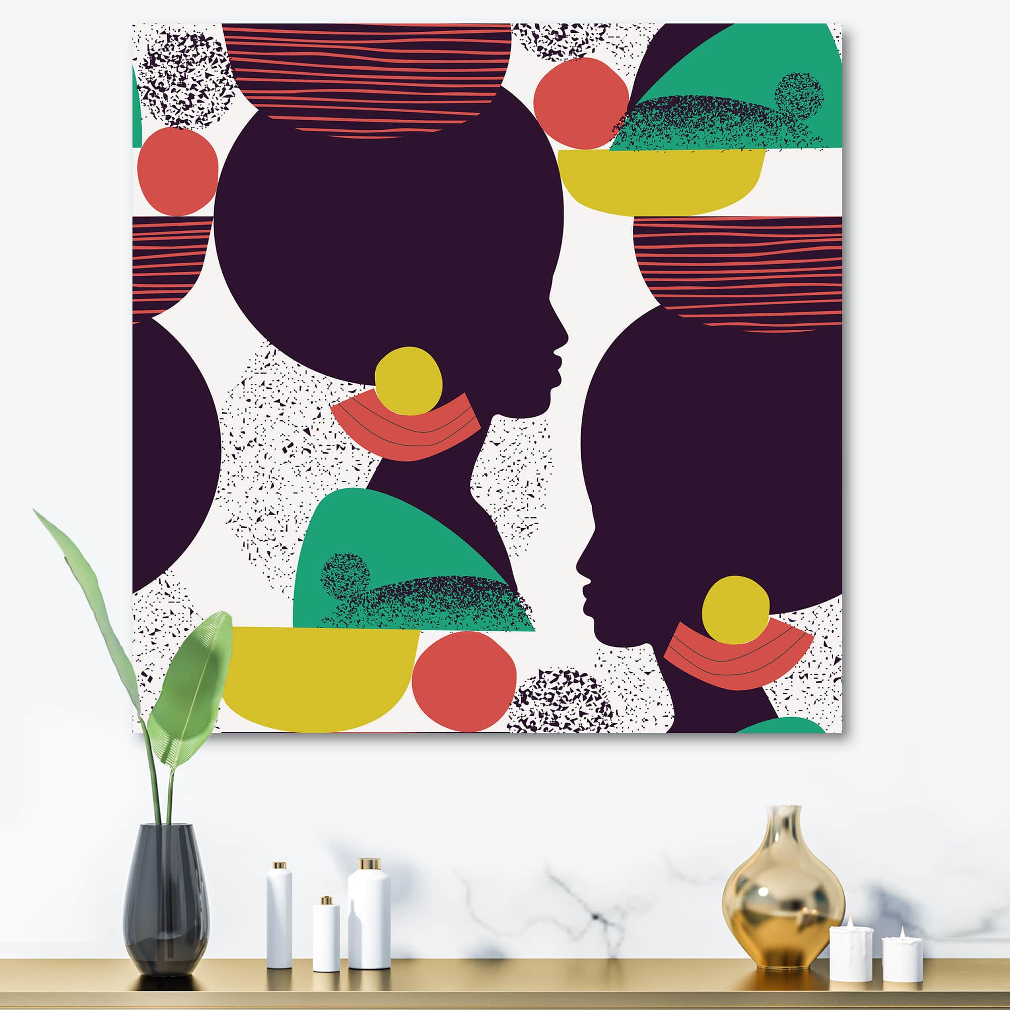 Designart - Ethnic Geometric Silhouette of African American III - Modern Canvas Wall Art Print