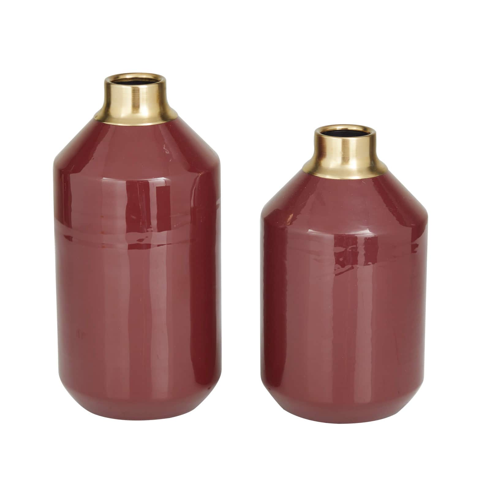 Set of 2 Red Metal Modern Vase, 10 x 5 x 5 By Ivory And Iris