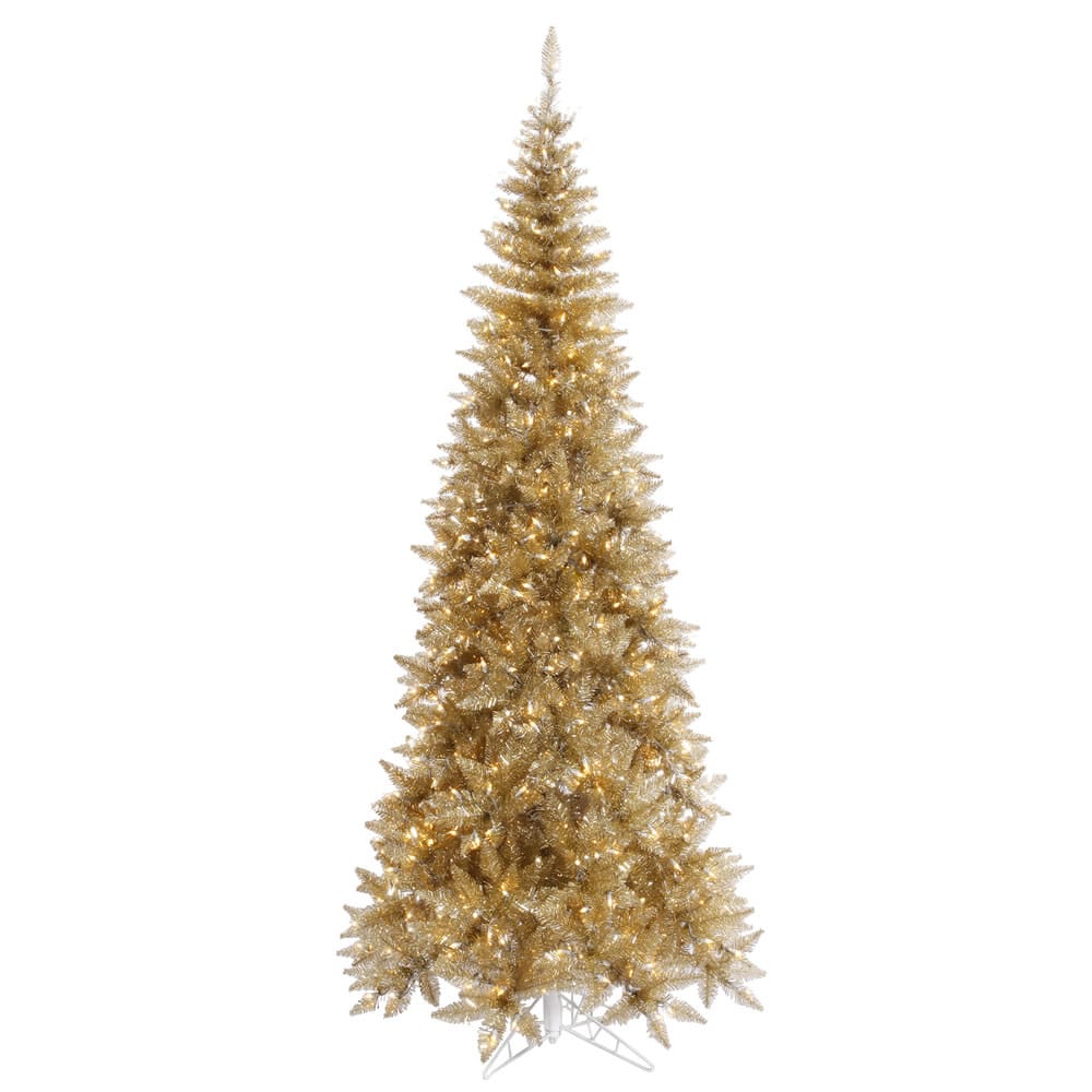 6.5ft. Pre-Lit Champagne Tinsel Fir Slim Artificial Christmas Tree, Clear Lights