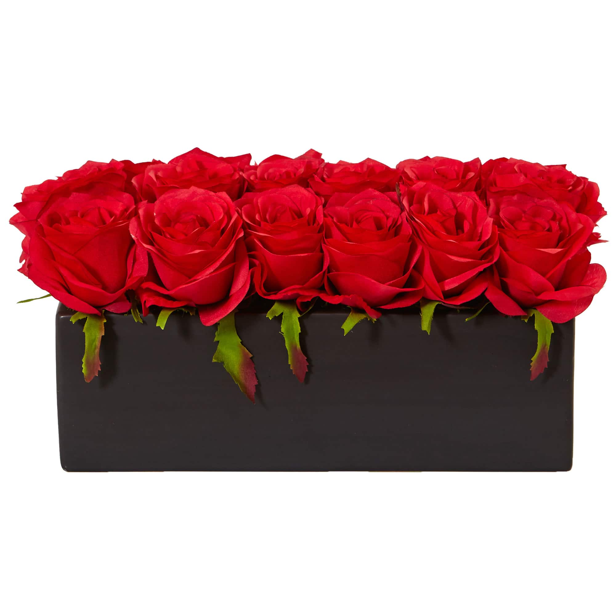 12.5&#x22; Dozen Silk Roses in Ceramic Rectangular Planter