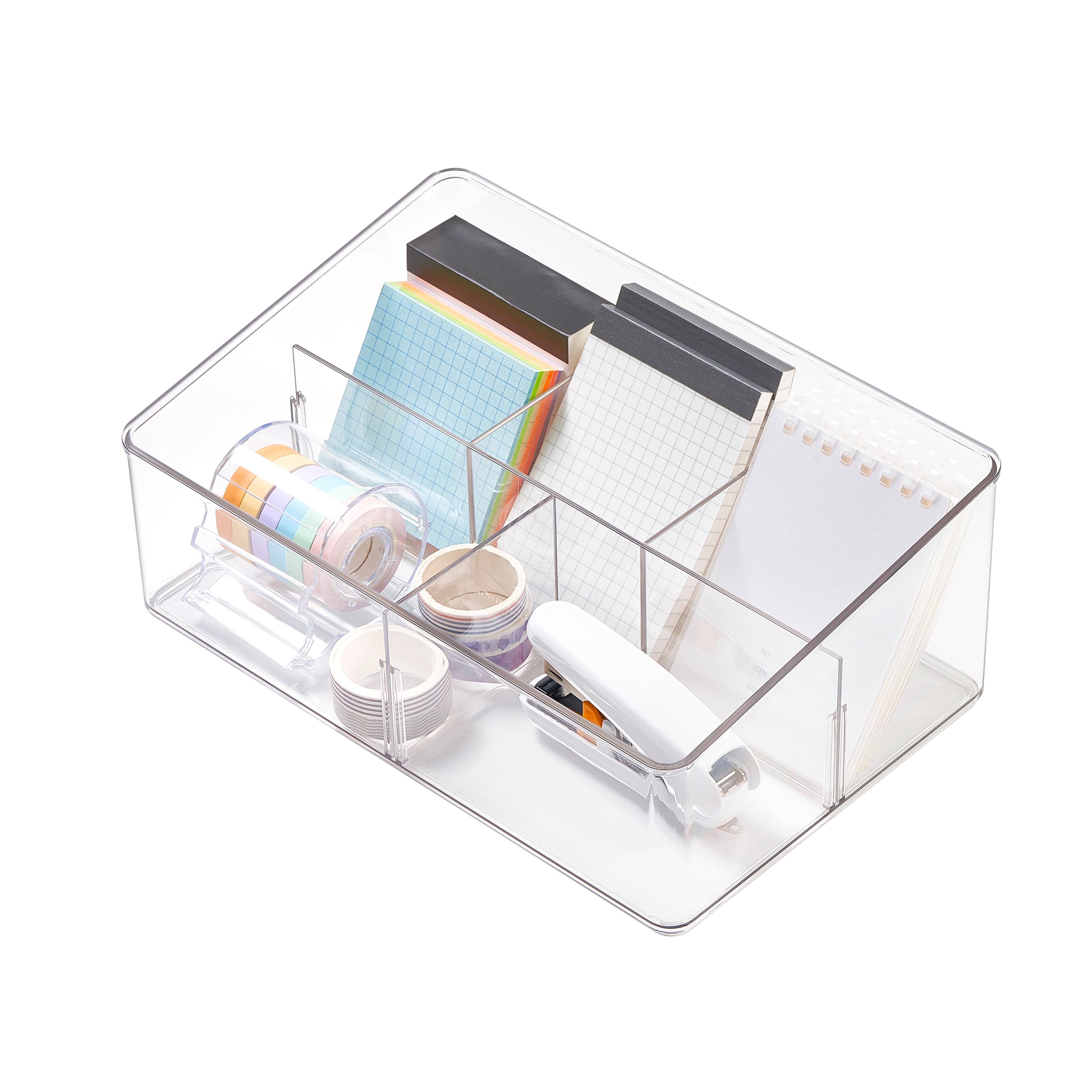 Petit compartiment de rangement en plastique transparent et empilable pour le bureau d’Ordonnez simplement
