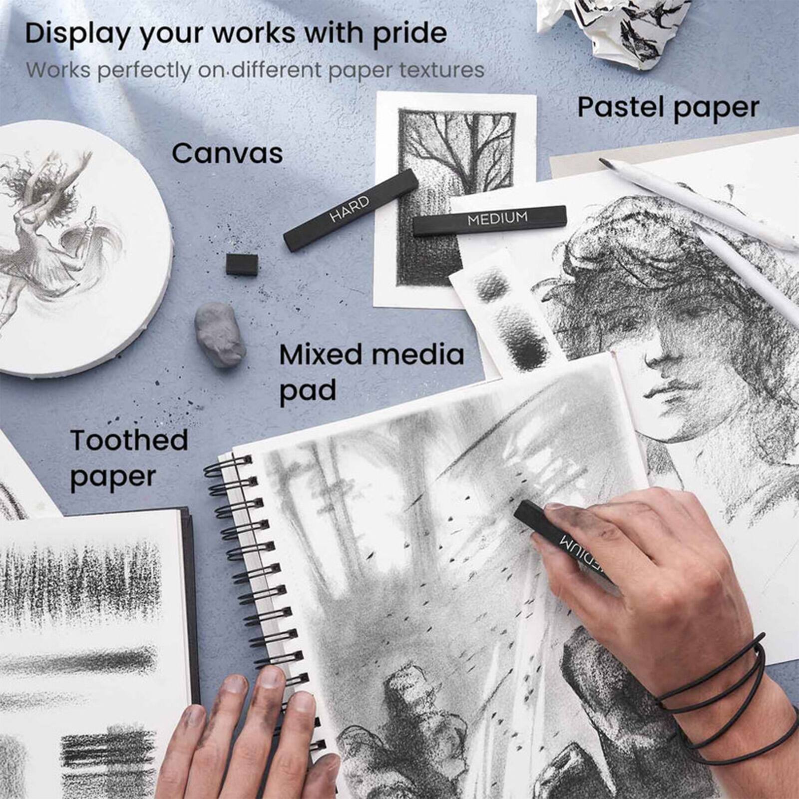 Arteza® Medium & Hard Grade Compressed Charcoal Set