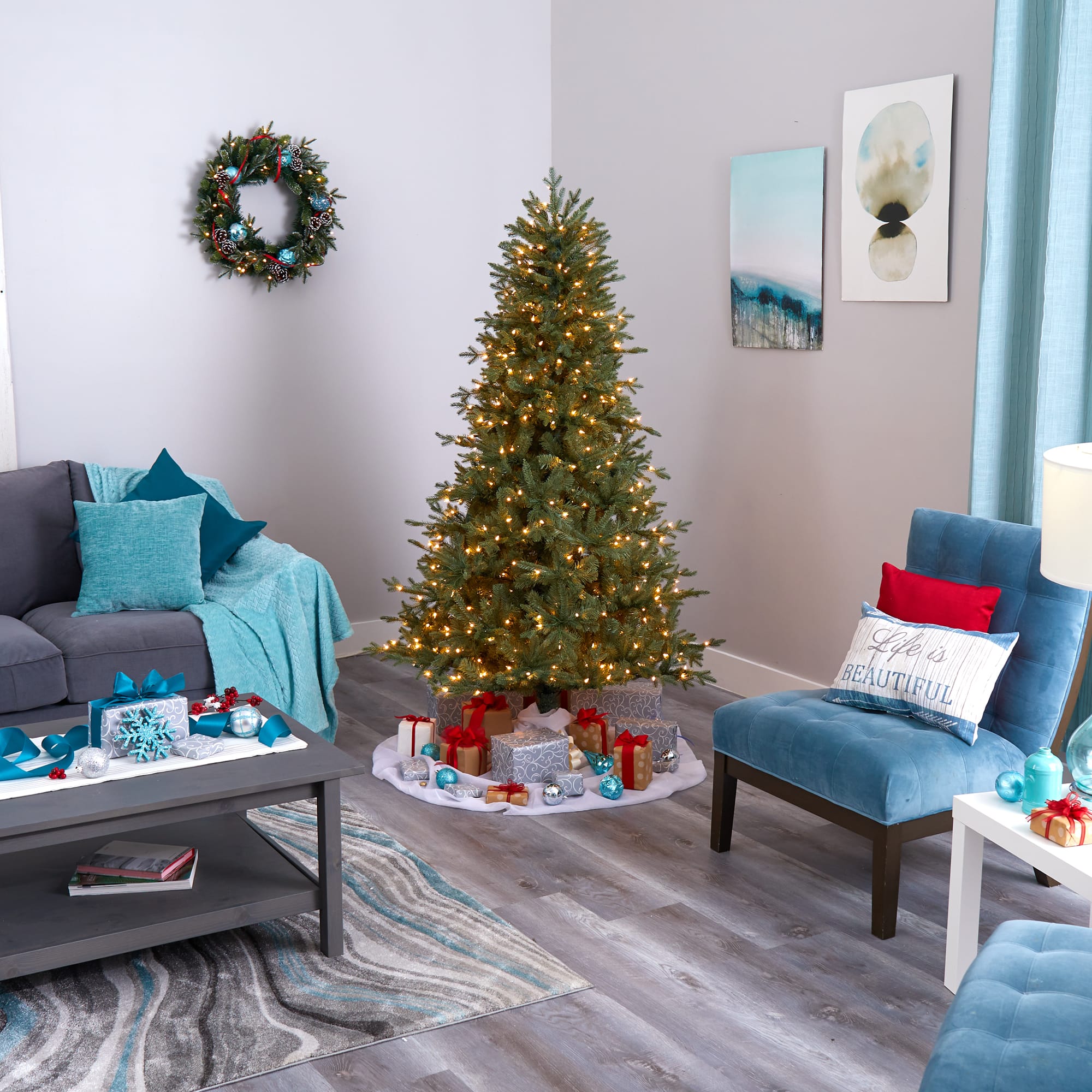 6.5ft. Pre-Lit New Hampshire Spruce Artificial Christmas Tree, Warm White LED Lights