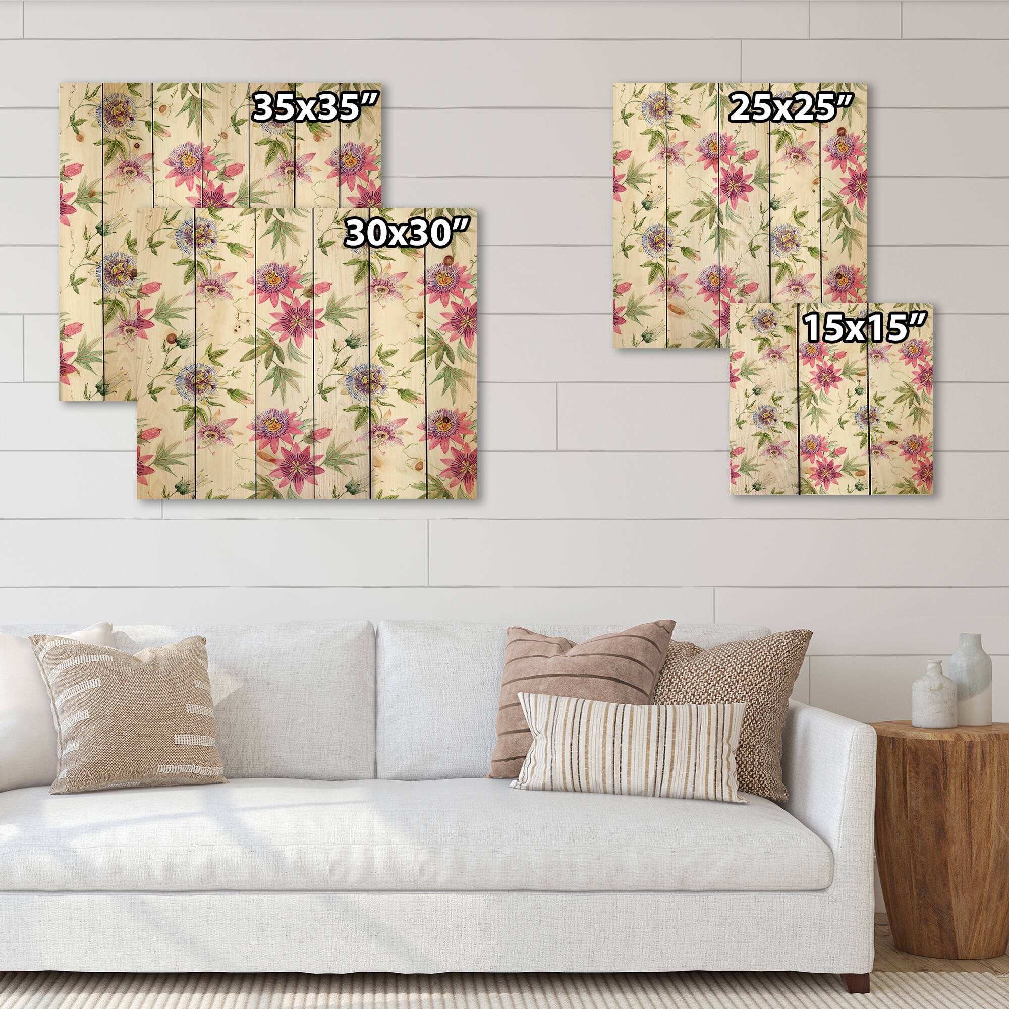Designart - Pink Passionflower Flowers - Traditional Print on Natural Pine Wood