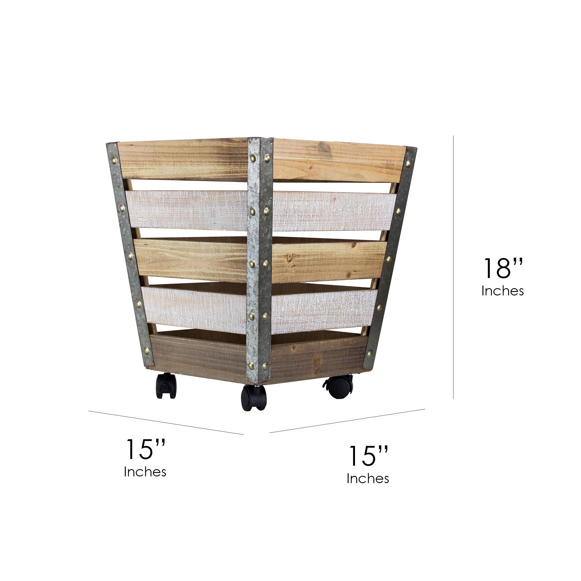 18" Wood & Metal Storage Crate with Wheels