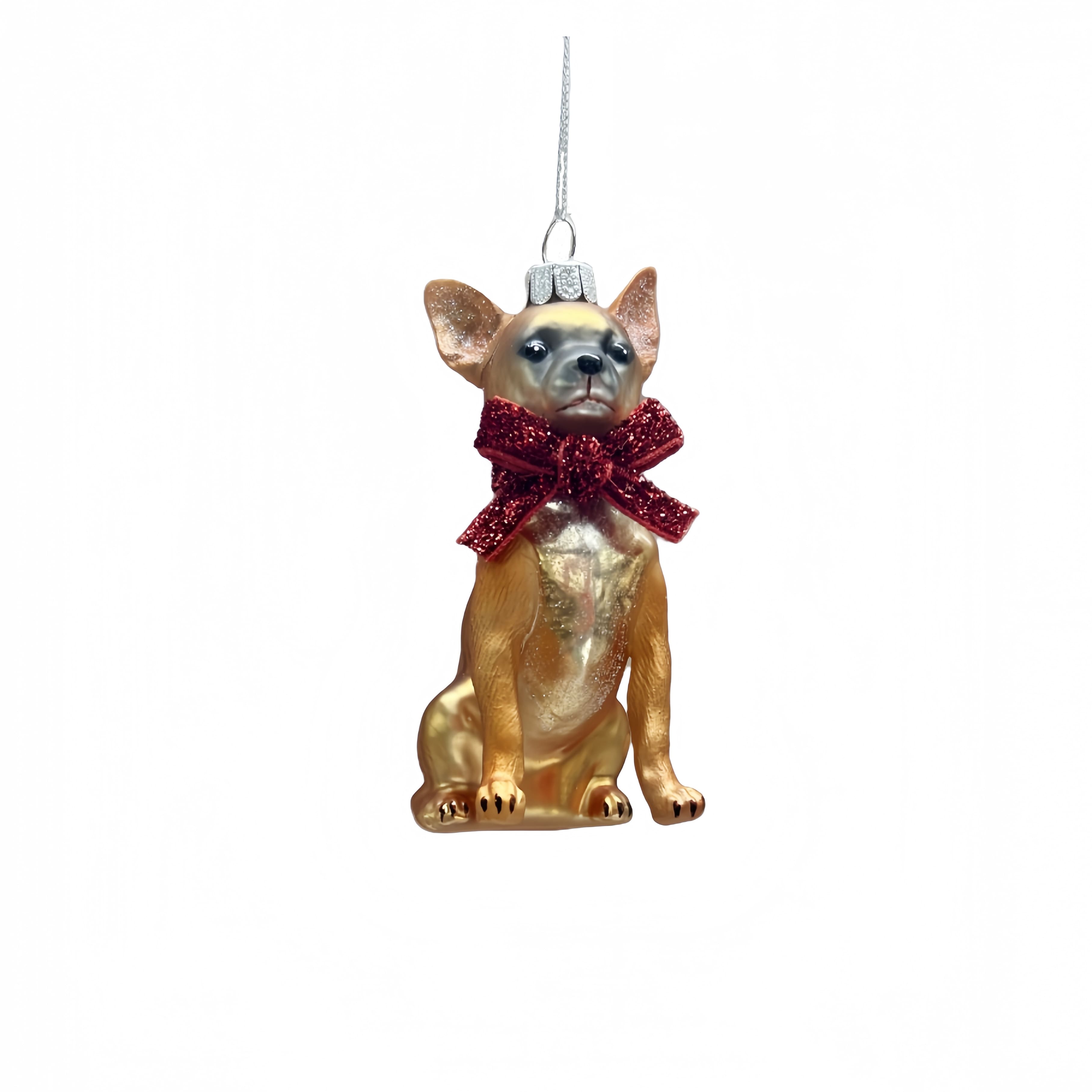 4&#x22; Golden Brown &#x26; Red Dog with Bow Glass Ornament by Ashland&#xAE;