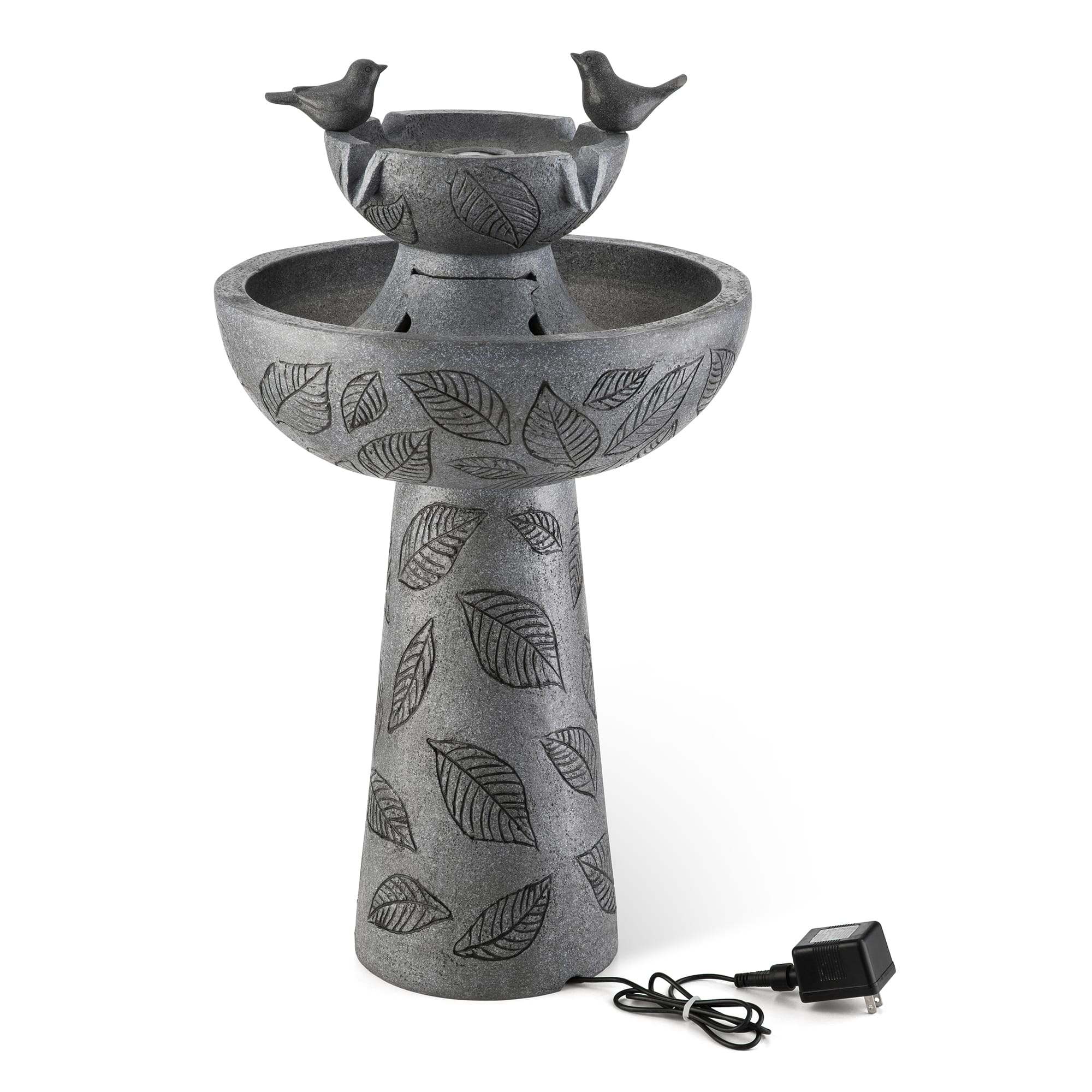 Glitzhome® 26" LED 2-Tier Birdbath Outdoor Fountain with Birds