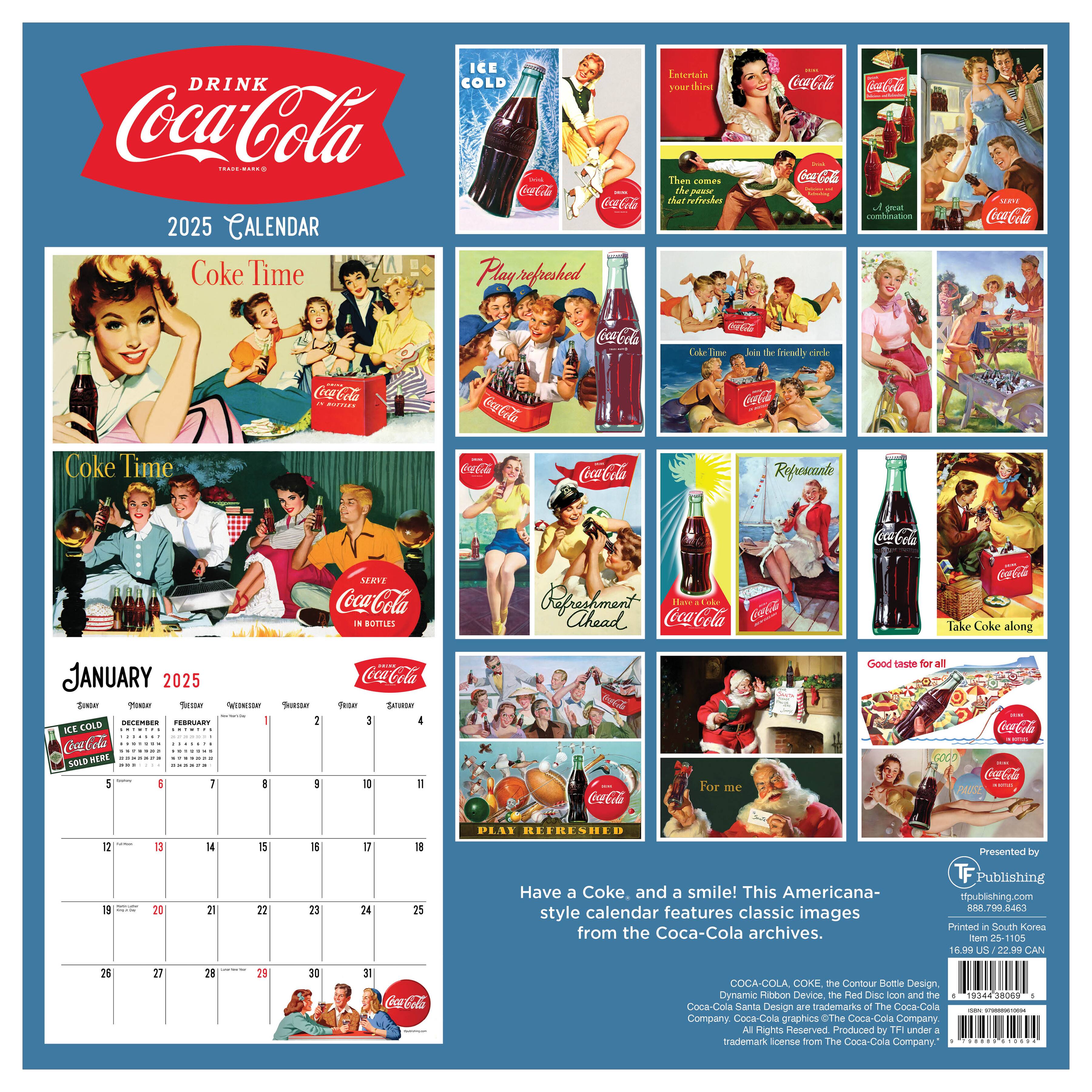 TF Publishing 2025 Coca-Cola: Vintage Nostalgia Wall Calendar