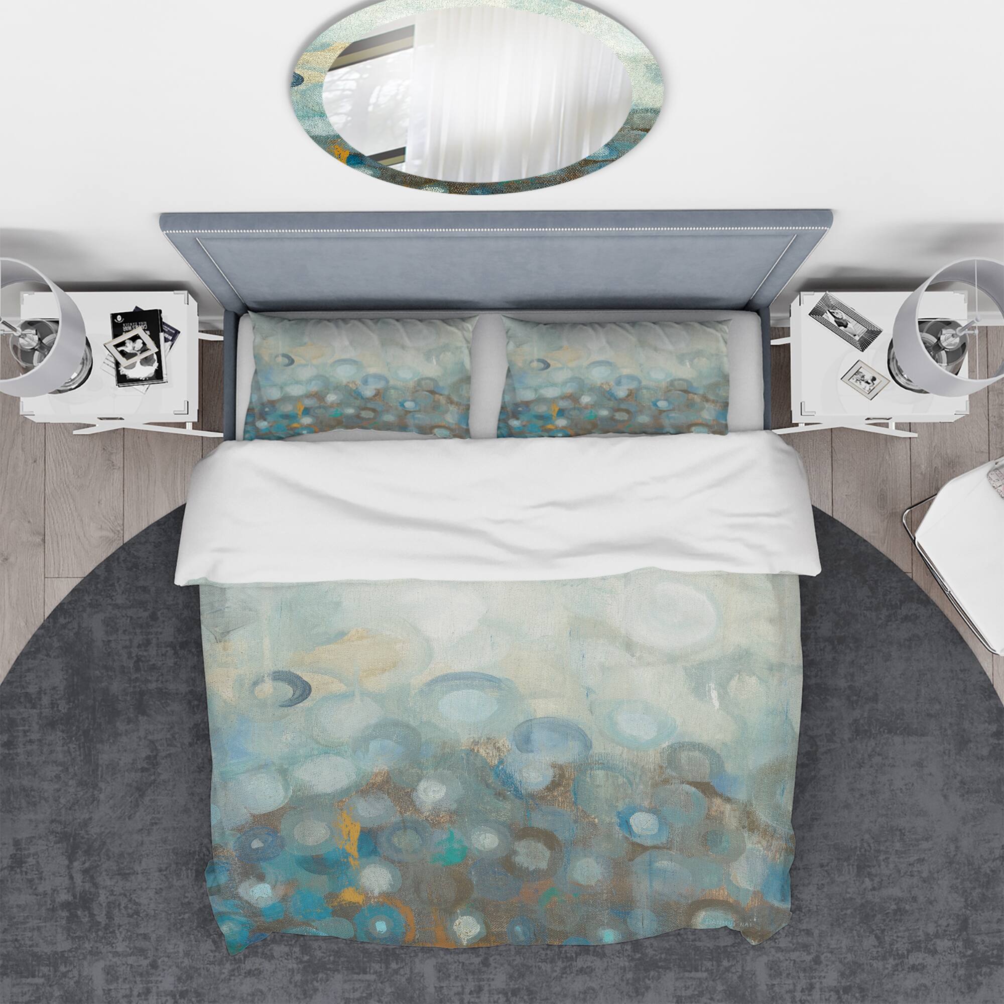 Designart &#x27;Blue and Bronze Dots on Glass II&#x27; Geometric Bedding Set - Duvet Cover &#x26; Shams