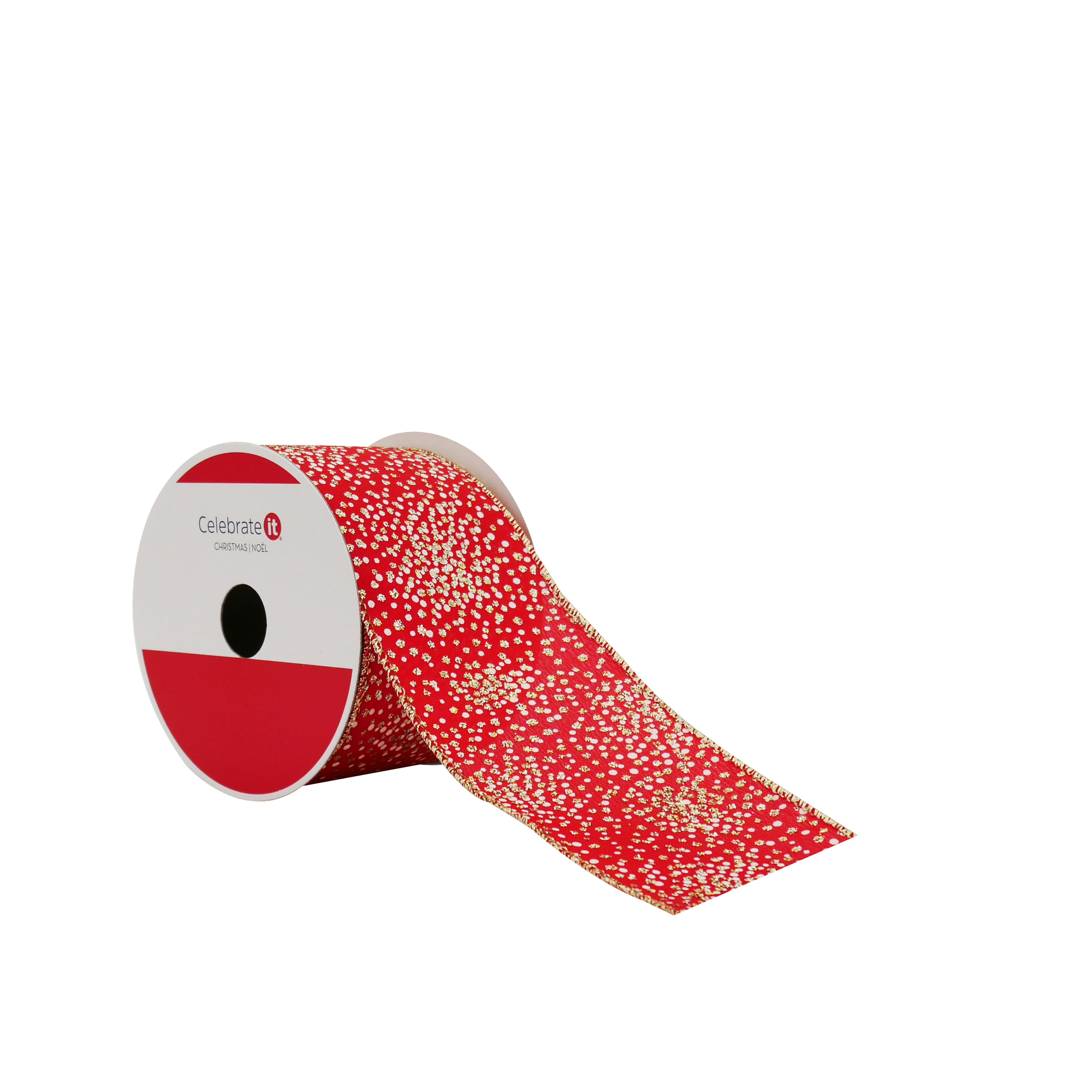 2.5&#x22; x 20ft. Red &#x26; Gold Glitter Dots Wired Ribbon by Celebrate It&#xAE;