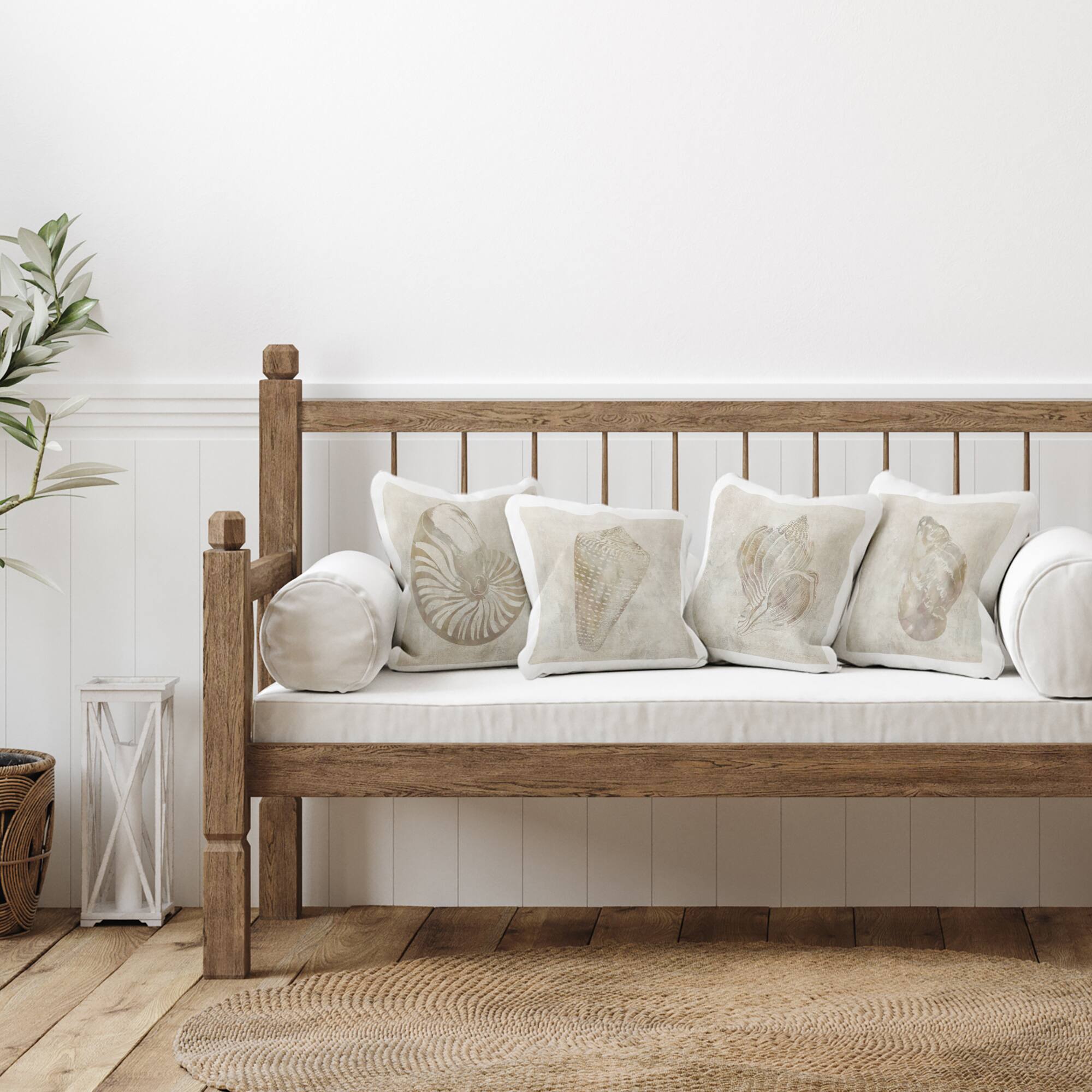 Stupell Industries Vintage Nautilus Seashells Soft Brown Natural Pattern 4 Pillows, Each 18" x 18"