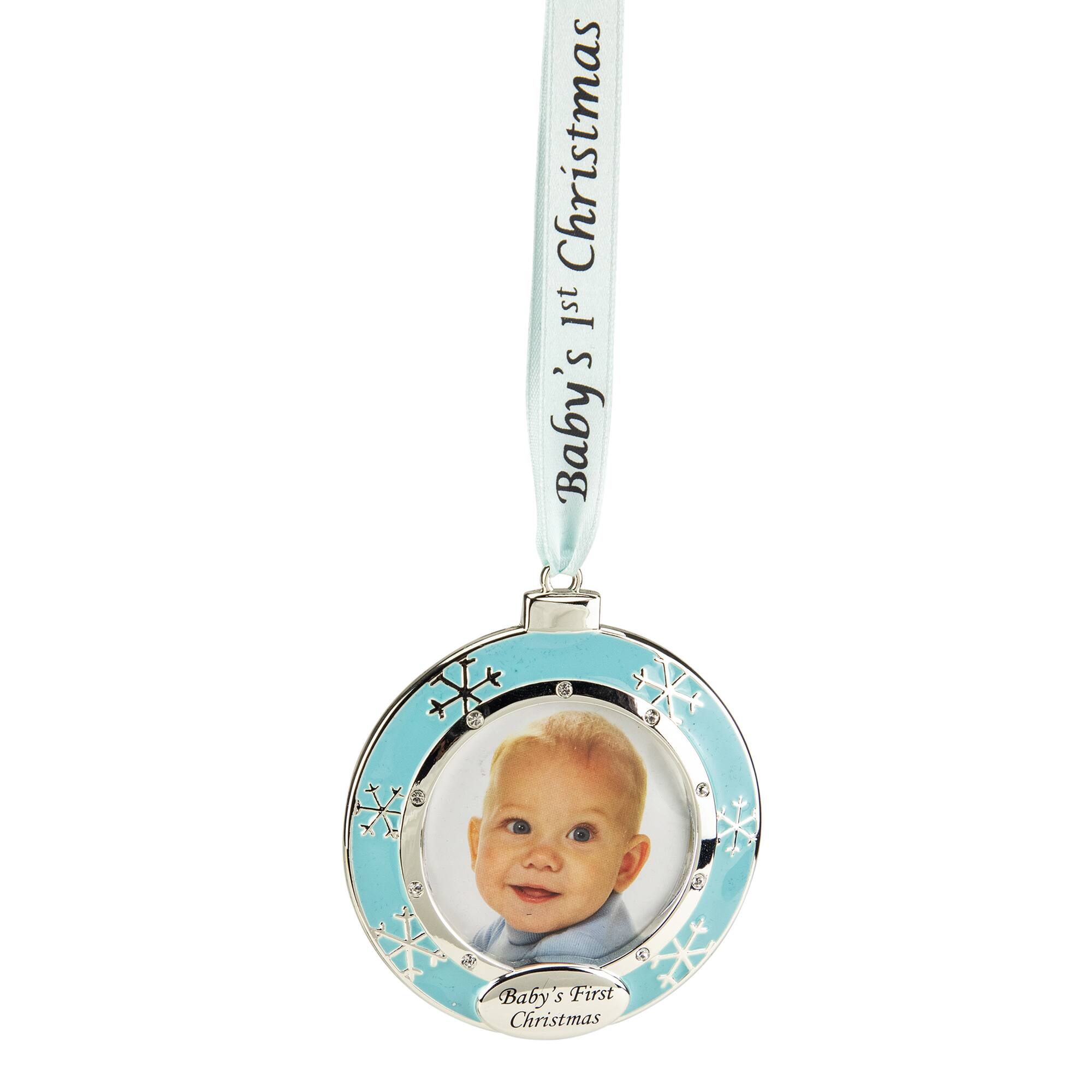 3" Blue & Silver "Baby's First Christmas" Framed Ornament
