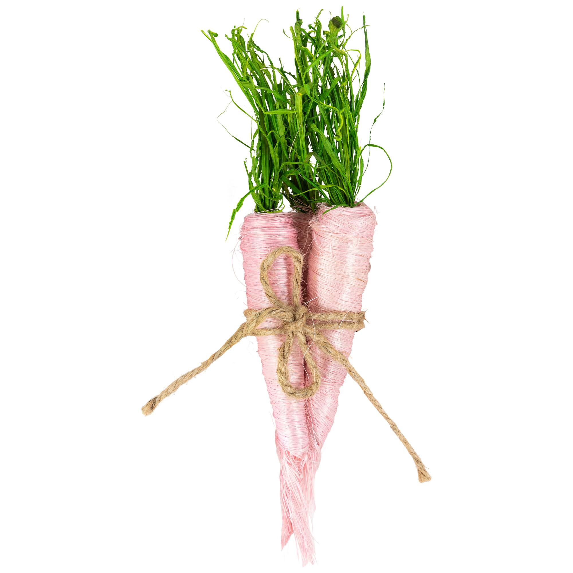 9&#x22; Pink Straw Carrot Easter Decorations Set