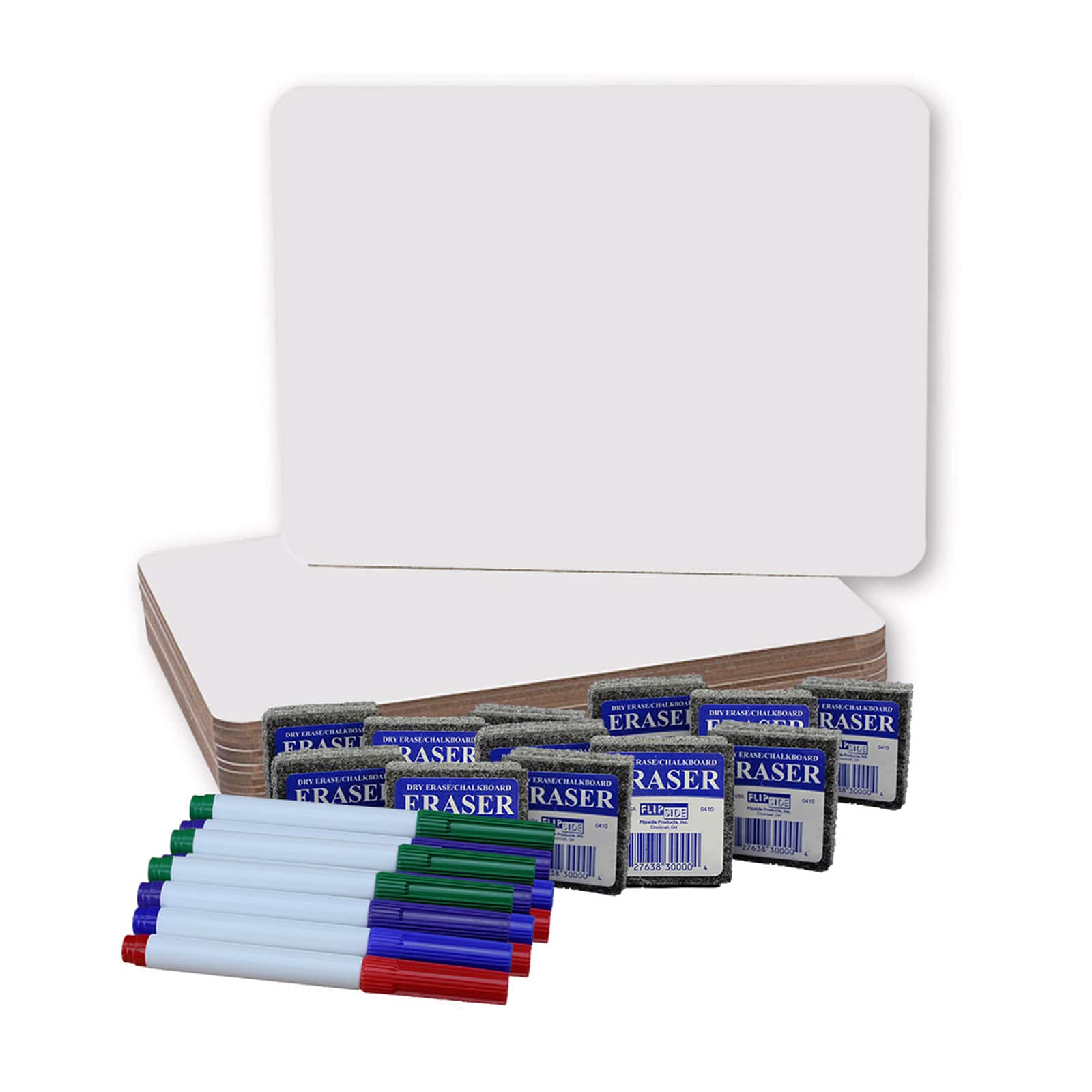 Flipside 9&#x22; x 12&#x22; Dry Erase Boards with Colored Pens &#x26; Erasers Set, 12ct.